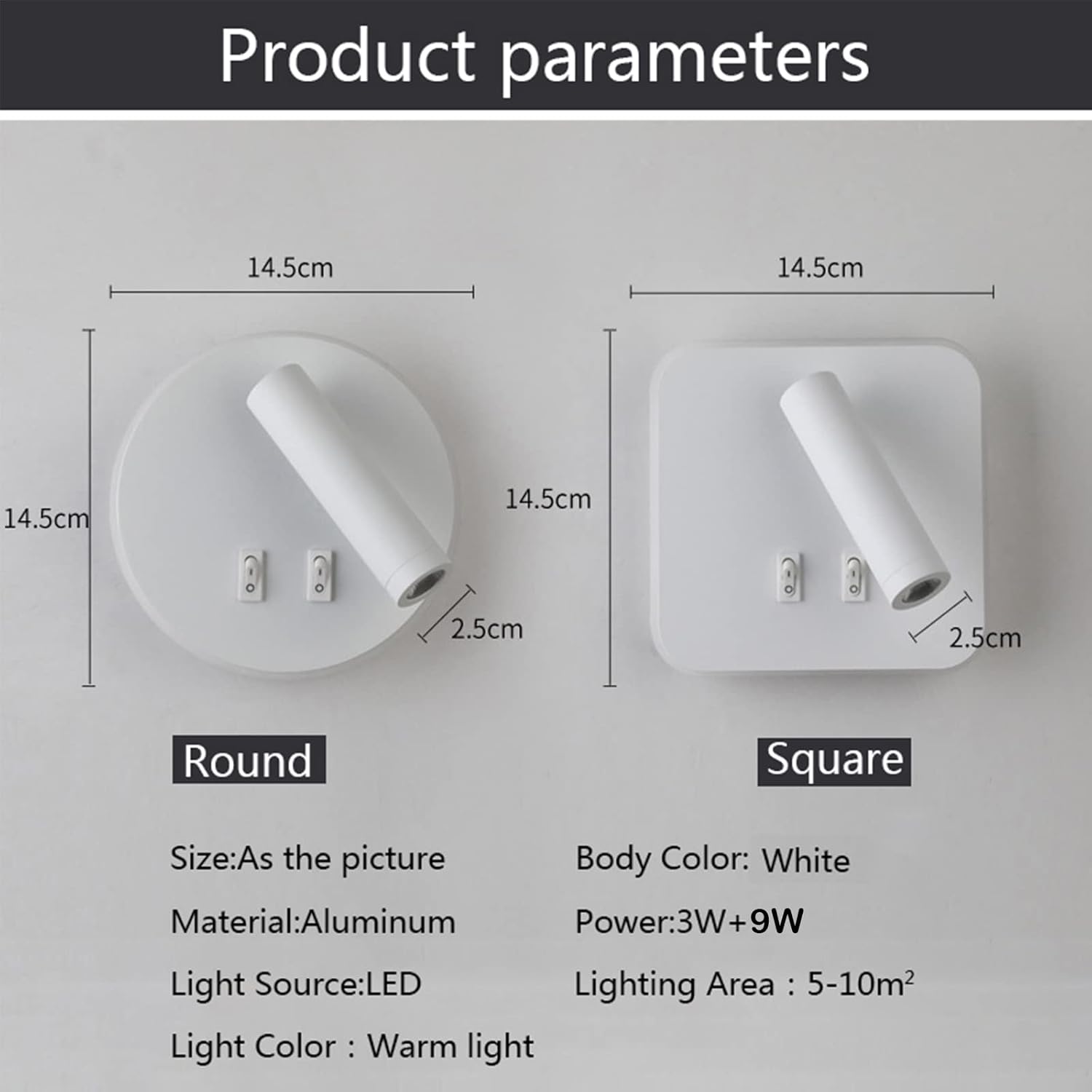 Lampada da Parete a LED 12W 3000K, Nera (2PCS) - immagine 4