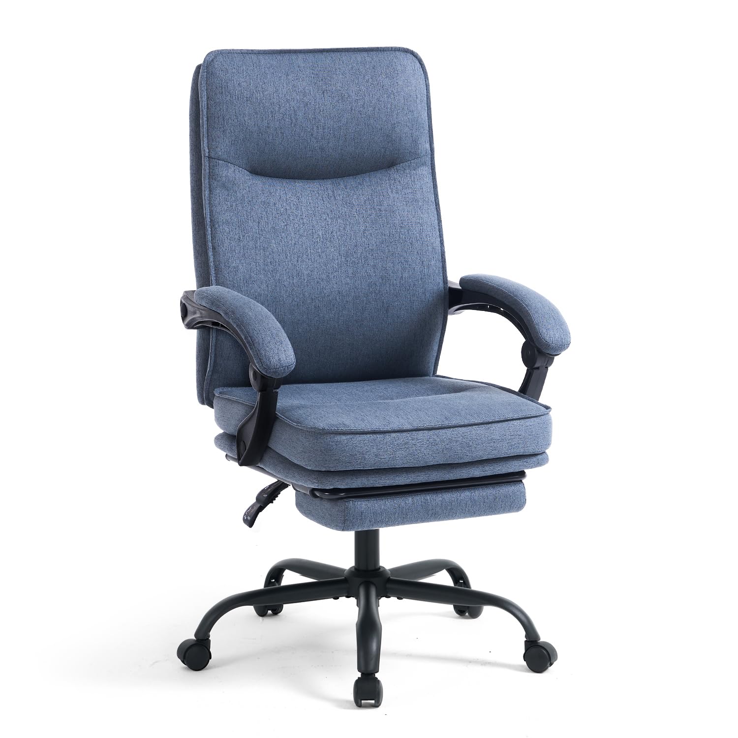Sedia ergonomica da ufficio, da scrivania, poltrona direzionale, sedia da computer, con poggiapiedi e schienale regolabile, 90-135°, per casa, ufficio, blu navy, tessuto 150 kg