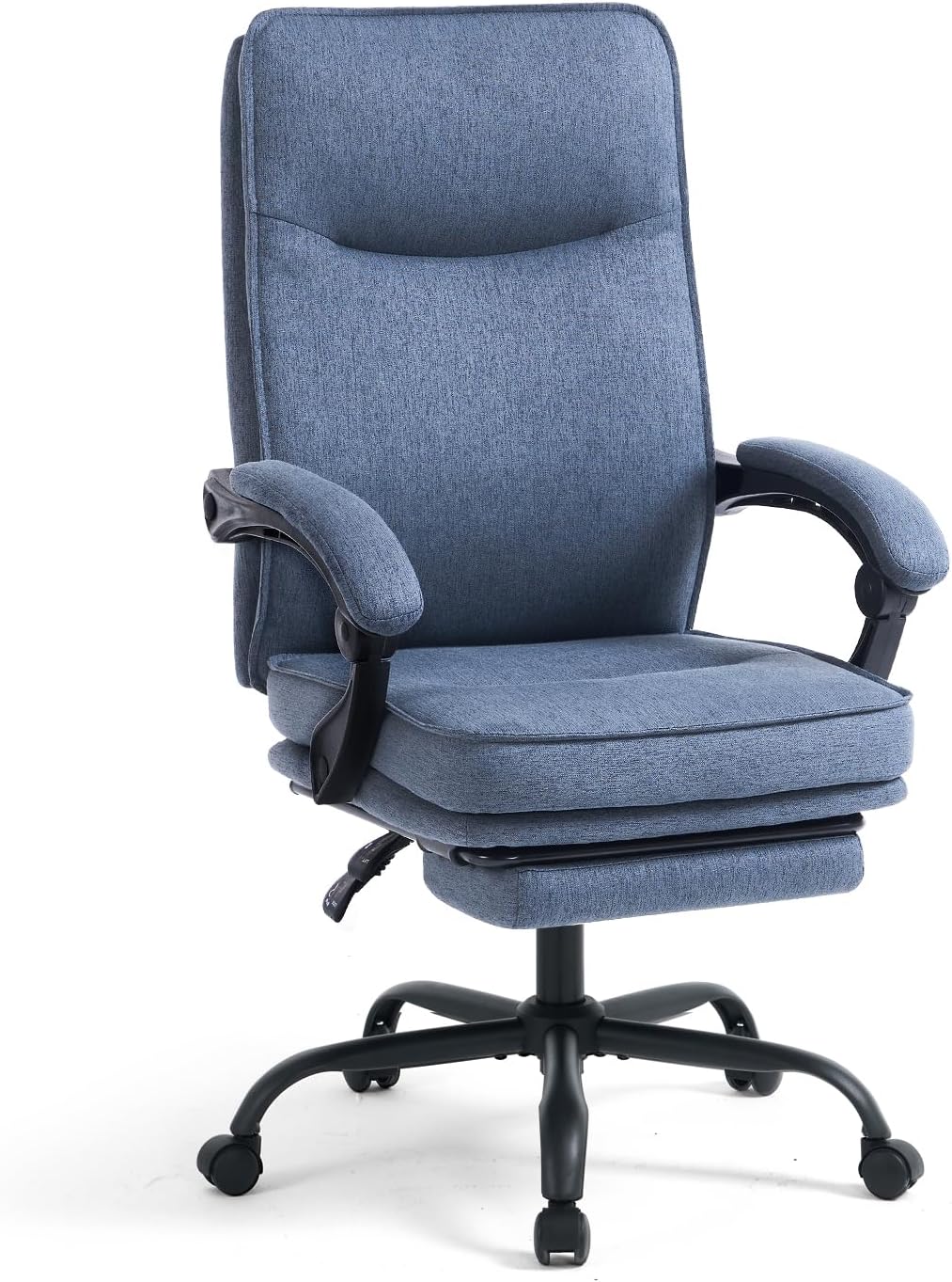 Sedia ergonomica da ufficio, da scrivania, poltrona direzionale, sedia da computer, con poggiapiedi e schienale regolabile, 90-135°, per casa, ufficio, blu navy, tessuto 150 kg - immagine 1