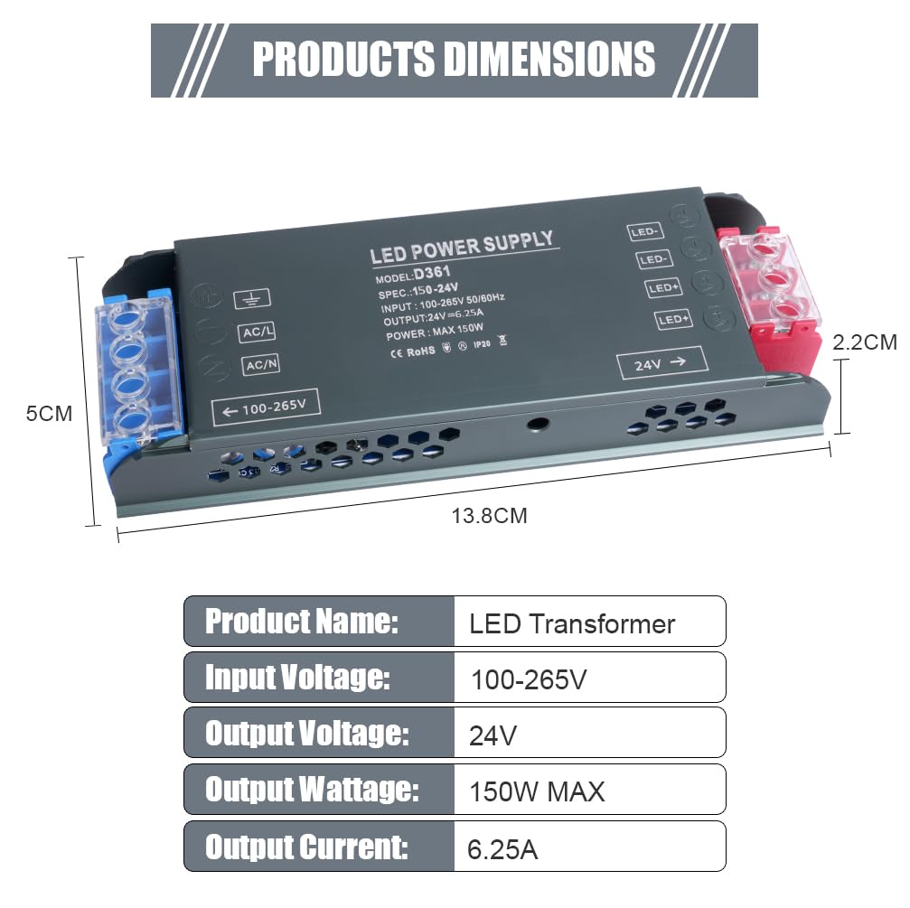 Axfee Trasformatore LED 24V 150W - immagine 2