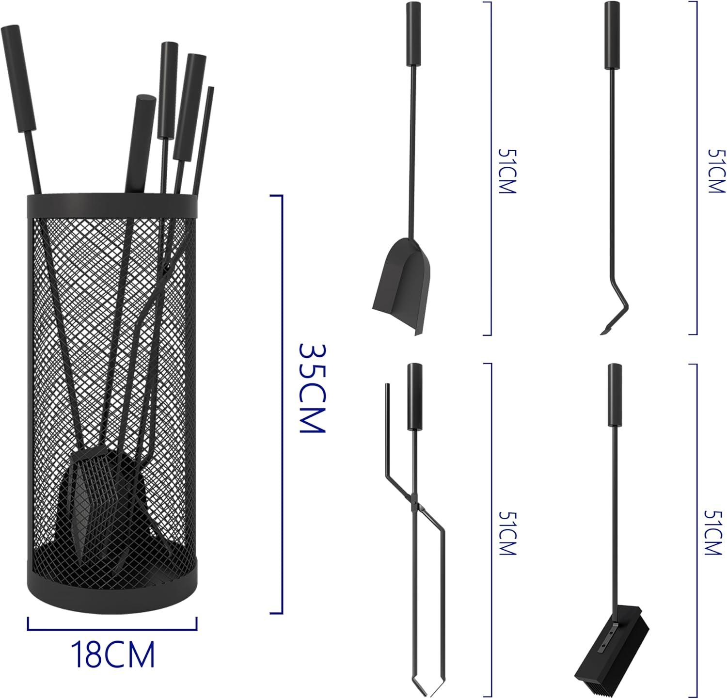 Kingson Set 5 Accessori Caminetto Arrotondati, Nero - immagine 3