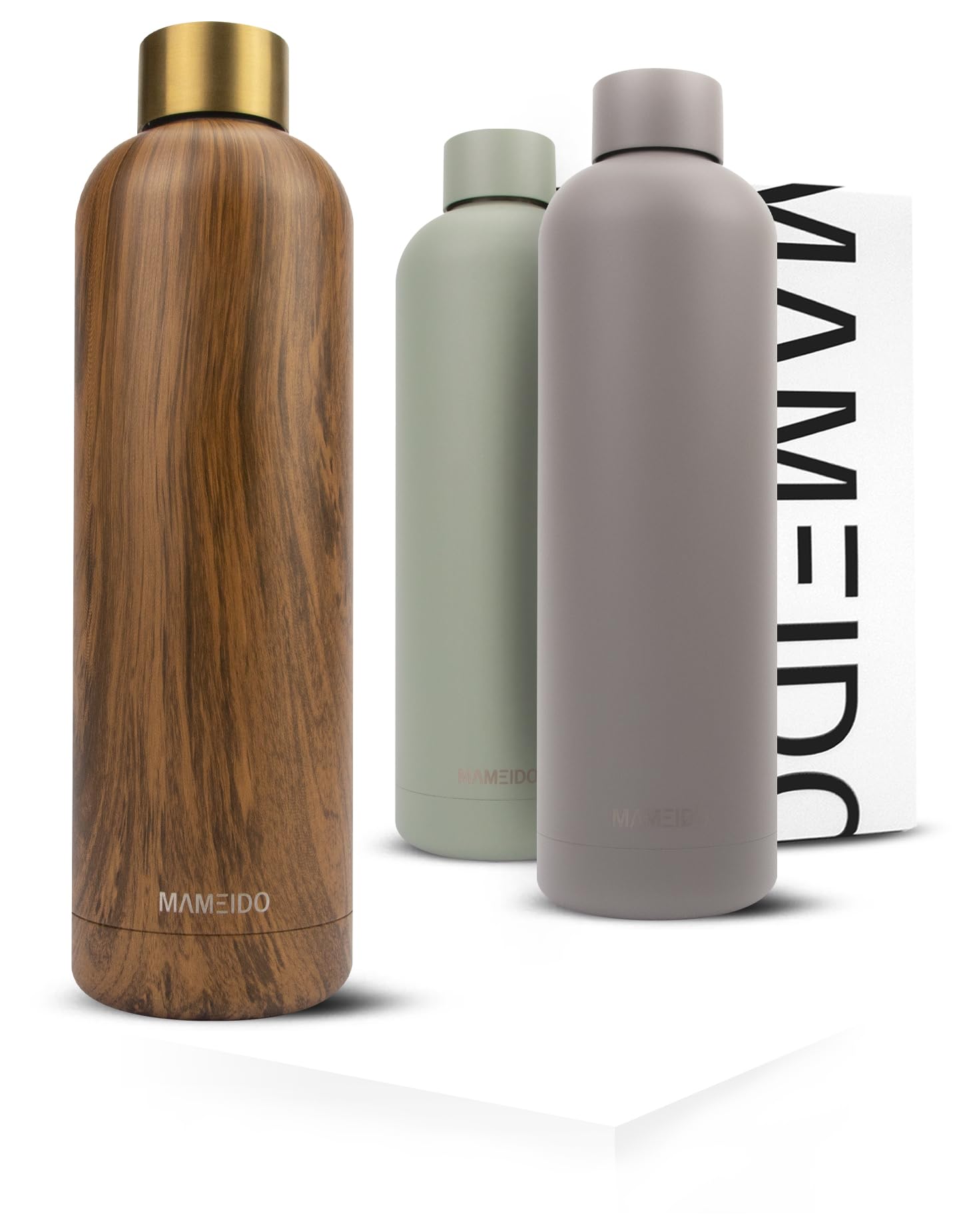 Mameido Borraccia Termica 1 Litro, Oak Wood Gold