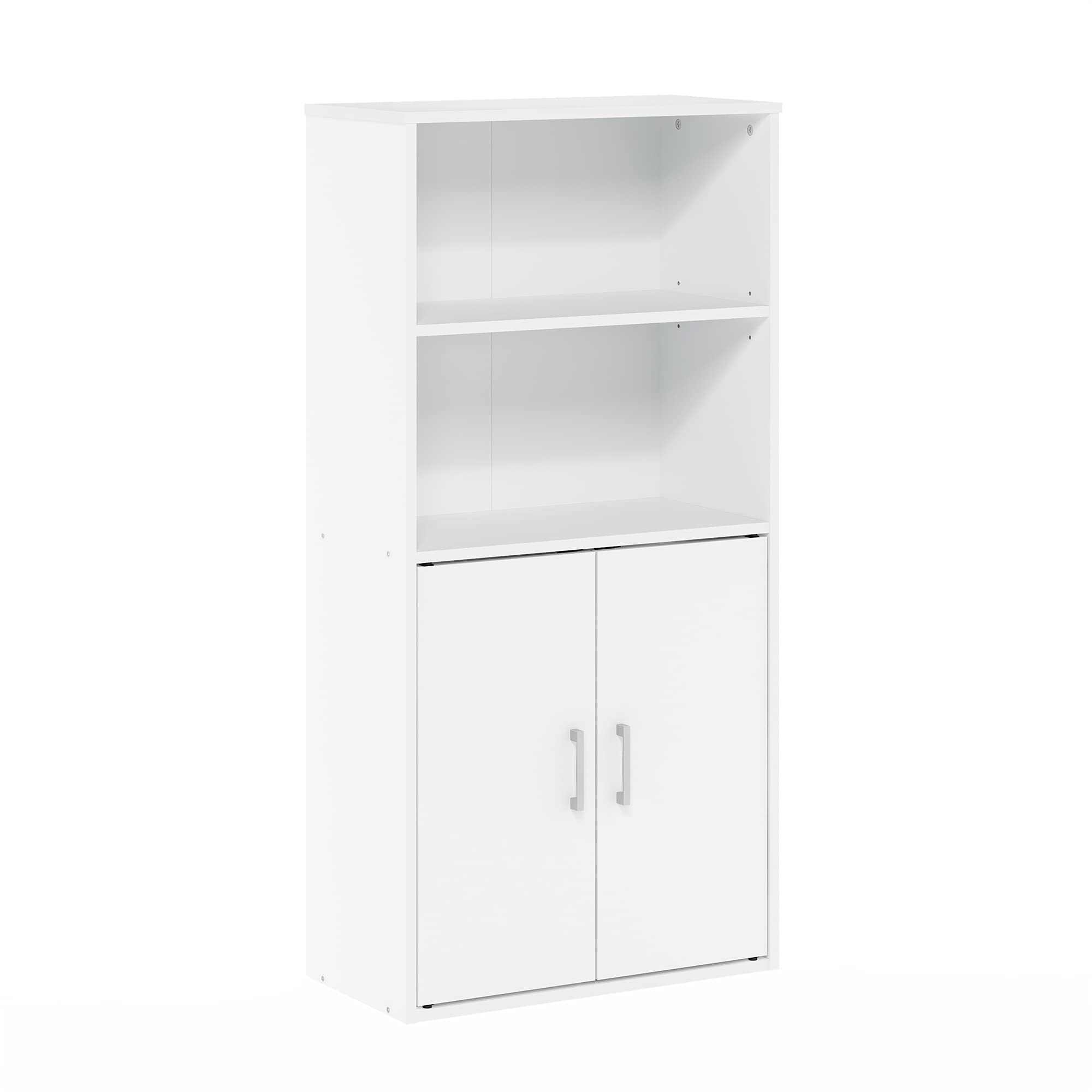 Furinno Pasir Libreria portaoggetti con 2 ripiani aperti e 2 ante, Bianco