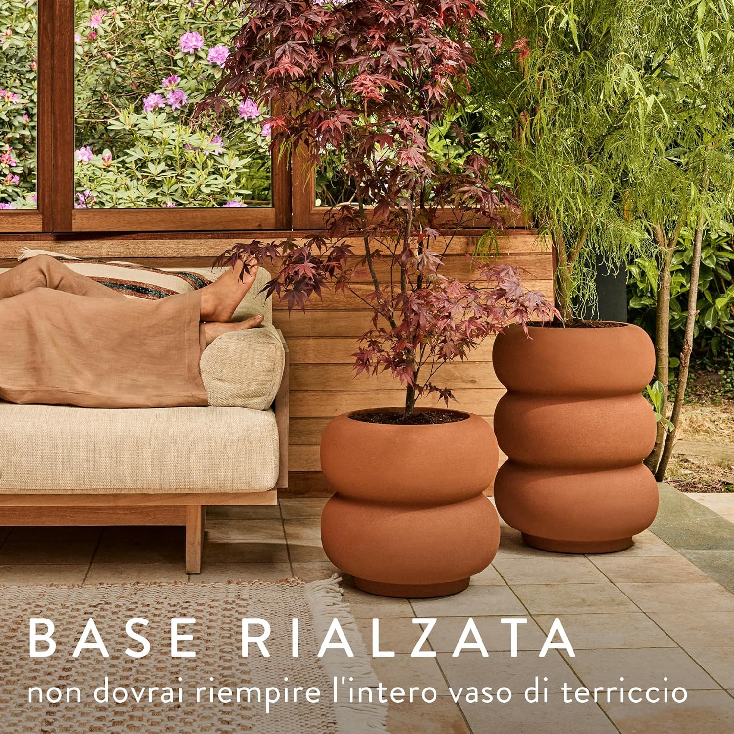 elho Amber Roll Low 43 - Vaso per Piante, Marrone/Caramello - immagine 3