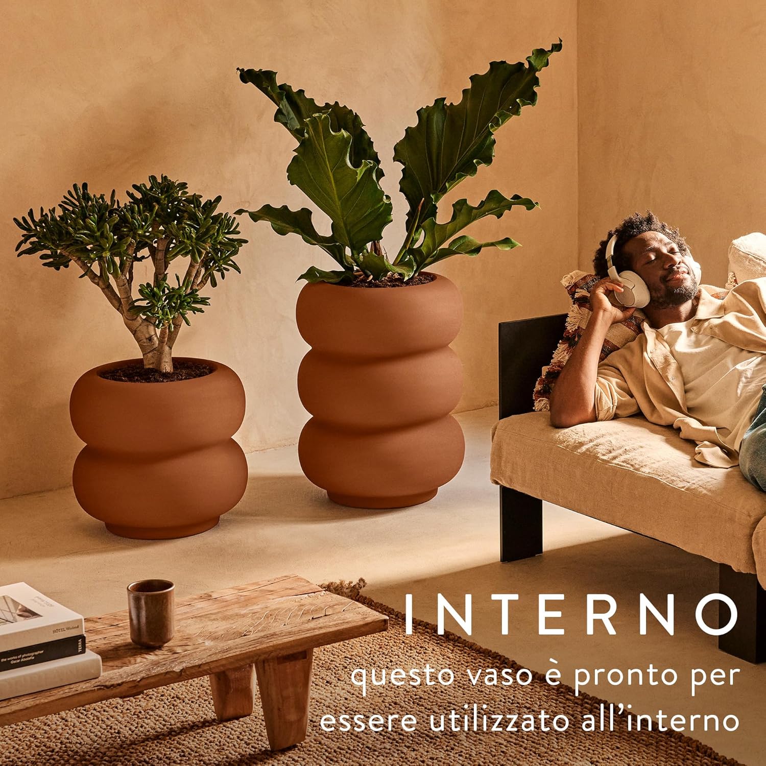 elho Amber Roll Low 43 - Vaso per Piante, Marrone/Caramello - immagine 4