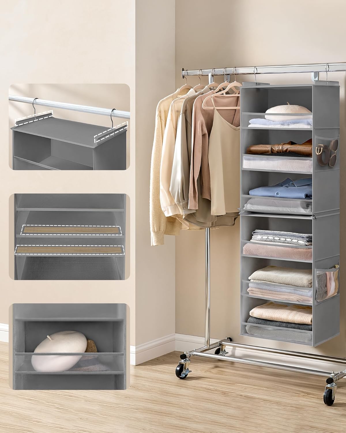 Songmics Portaoggetti da Appendere Set 2, Grigio Tortora - immagine 2