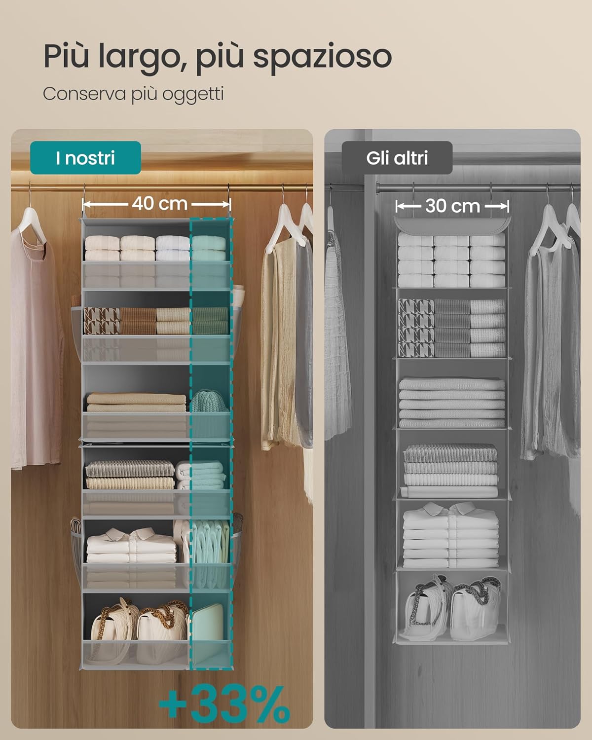 Songmics Portaoggetti da Appendere Set 2, Grigio Tortora - immagine 5