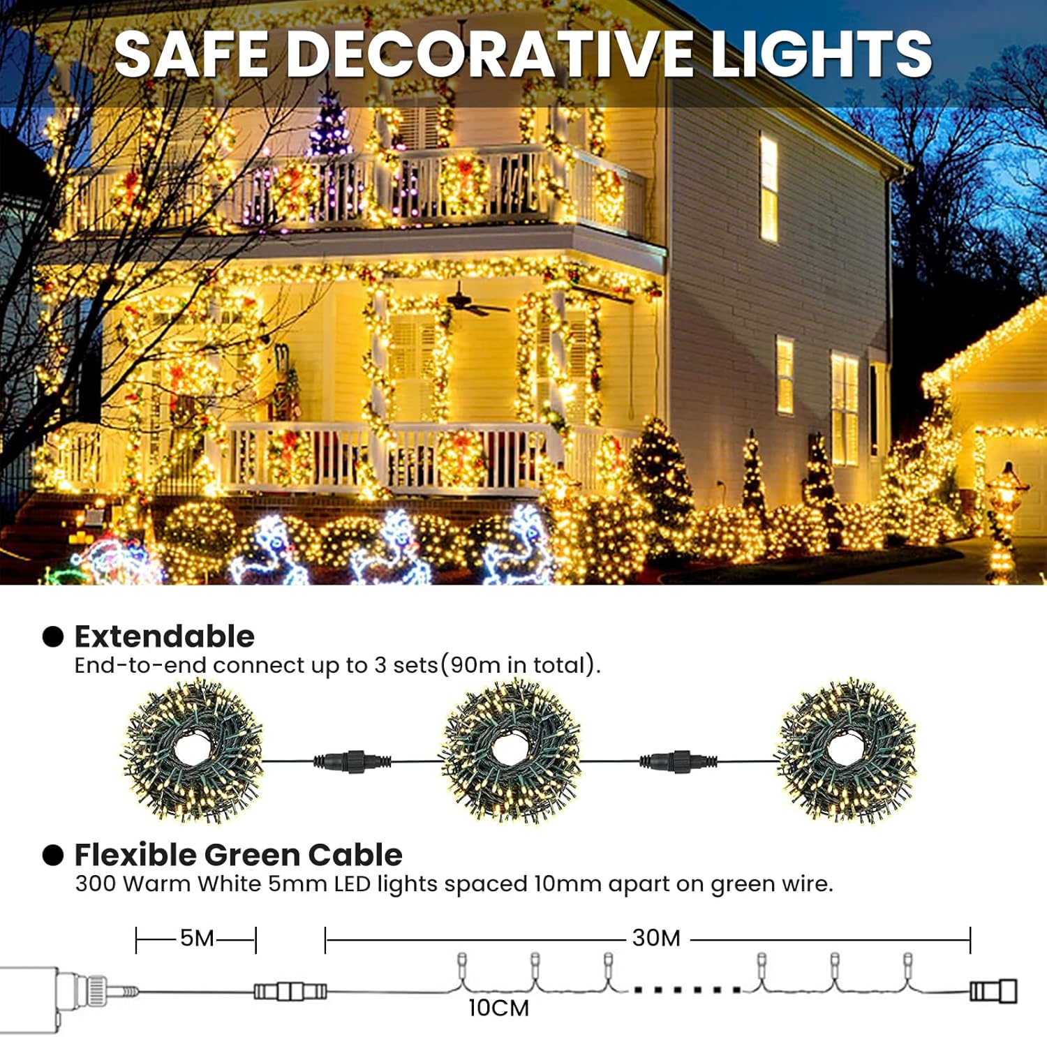 Luci Albero di Natale 30M 300LED Esterno, Collegabile - immagine 2