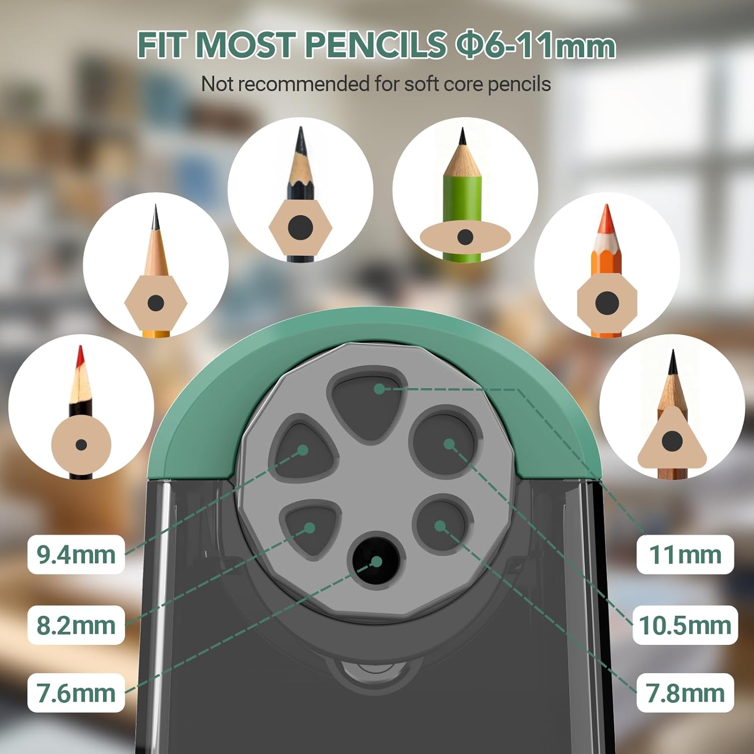 Afmat Temperamatite Elettrico Automatico 6 Fori, Verde - immagine 2