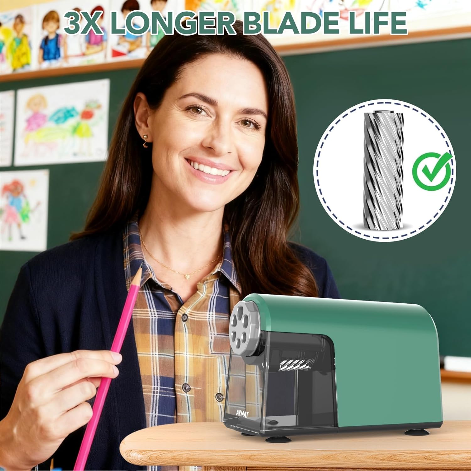 Afmat Temperamatite Elettrico Automatico 6 Fori, Verde - immagine 4