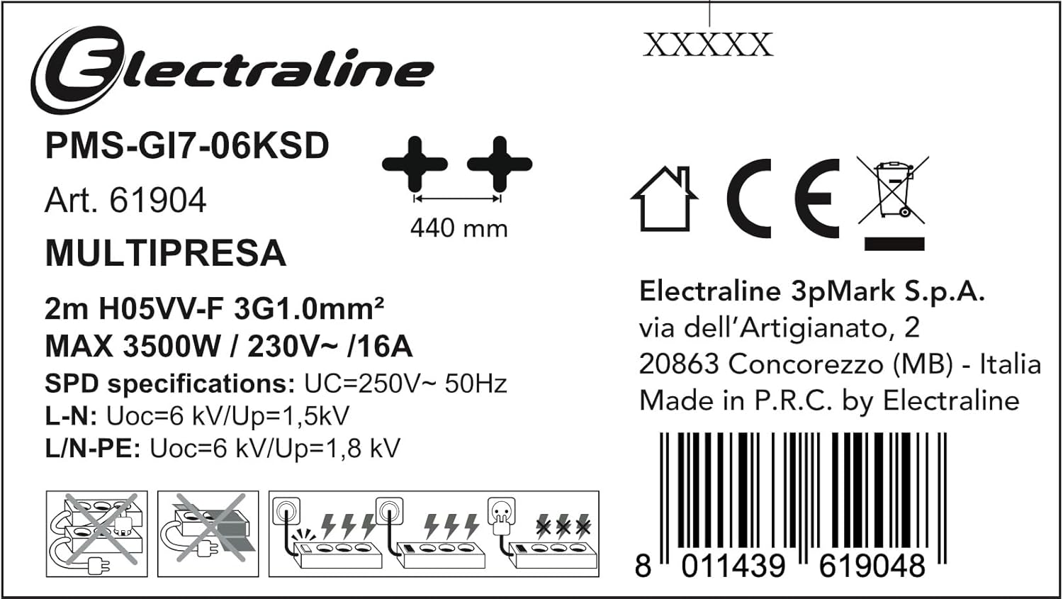 Electraline 61904 Multipresa Alu-Line 6 Posti 2M - immagine 8