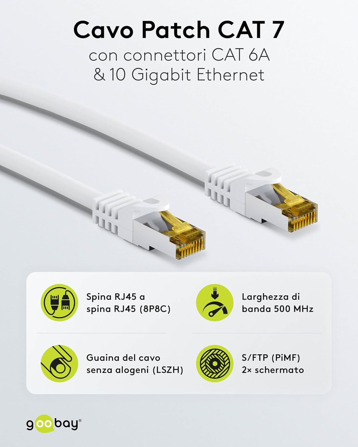 Goobay 92669 - Cavo Patch RJ45 CAT 7 S-FTP 20m, Bianco - immagine 2