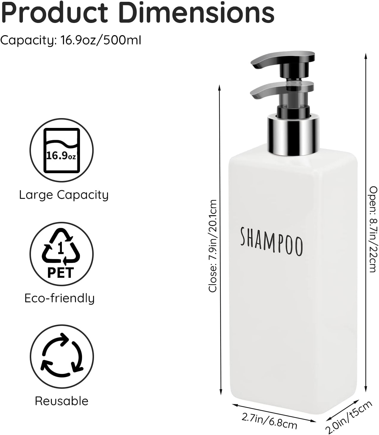 Segbeauty Flaconi Riutilizzabili con Pompa 500ml, 3 Pezzi - immagine 2
