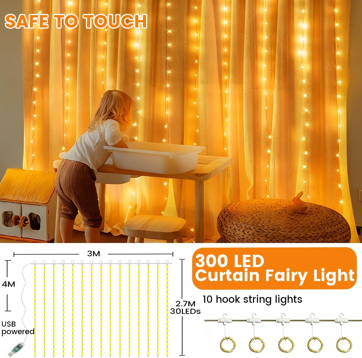 Tenda Luminosa Natale 3x3M 300 LED con Telecomando - immagine 2