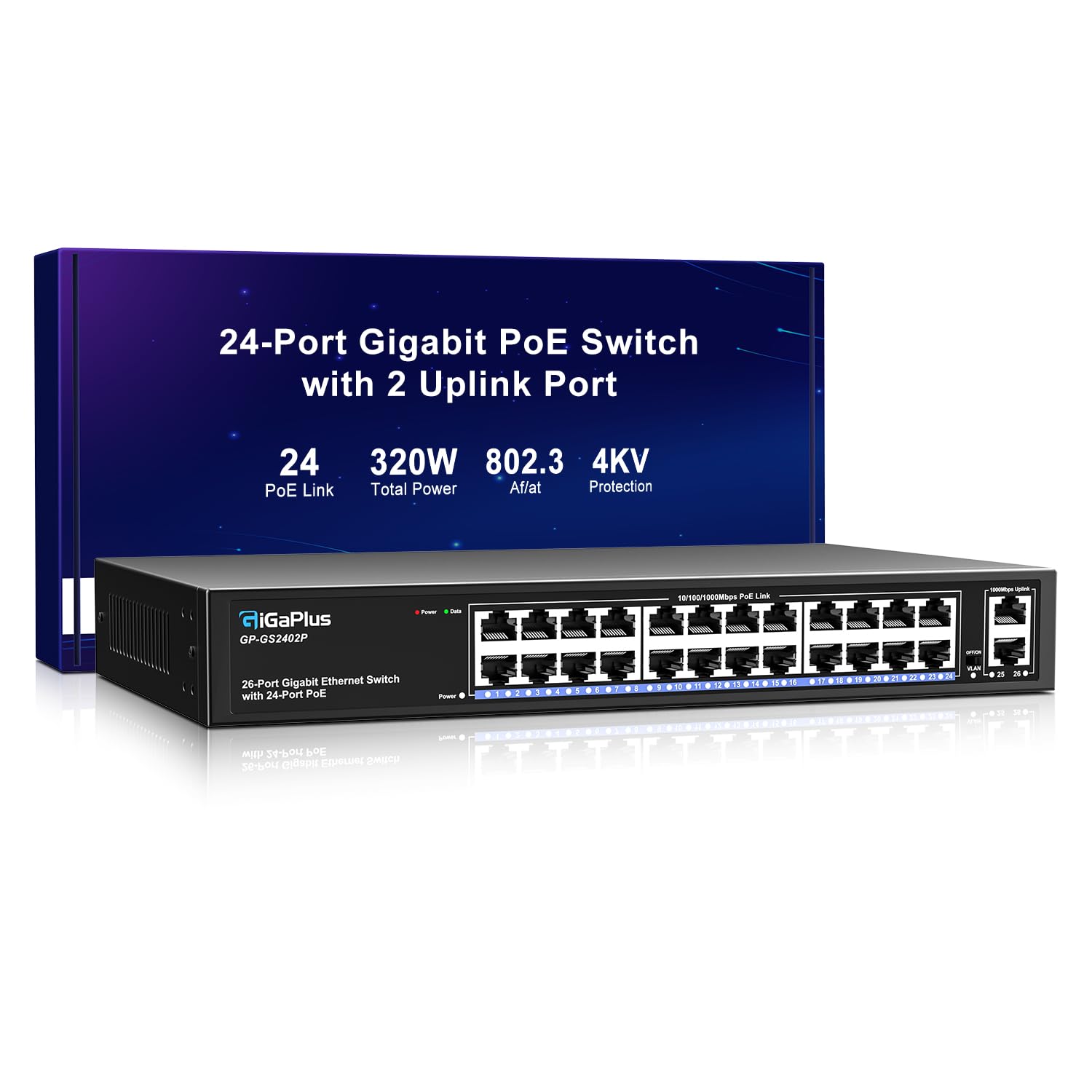 Gigaplus 26 Port Gigabit PoE Switch 320W