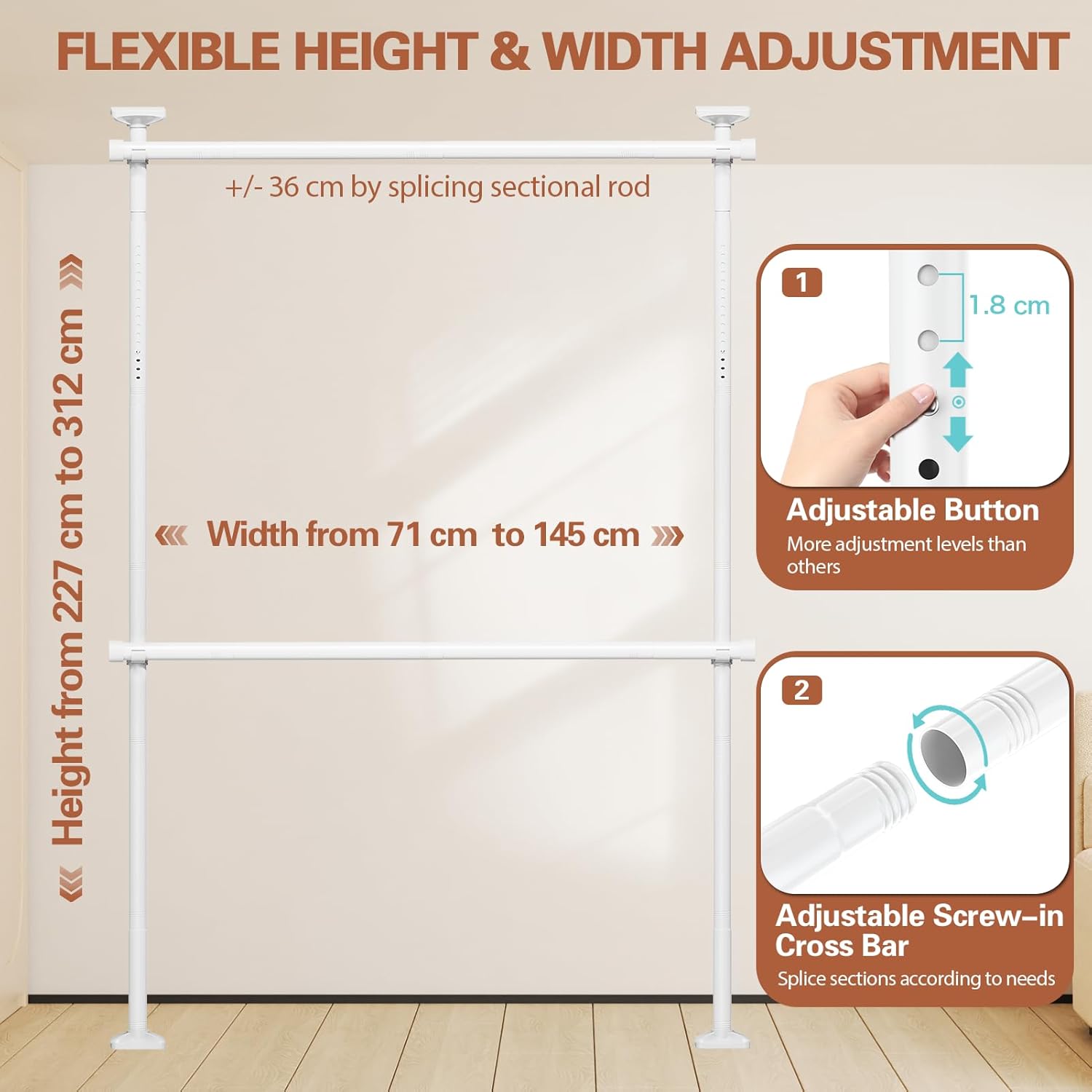 Asta Telescopica Regolabile per Guardaroba - immagine 2