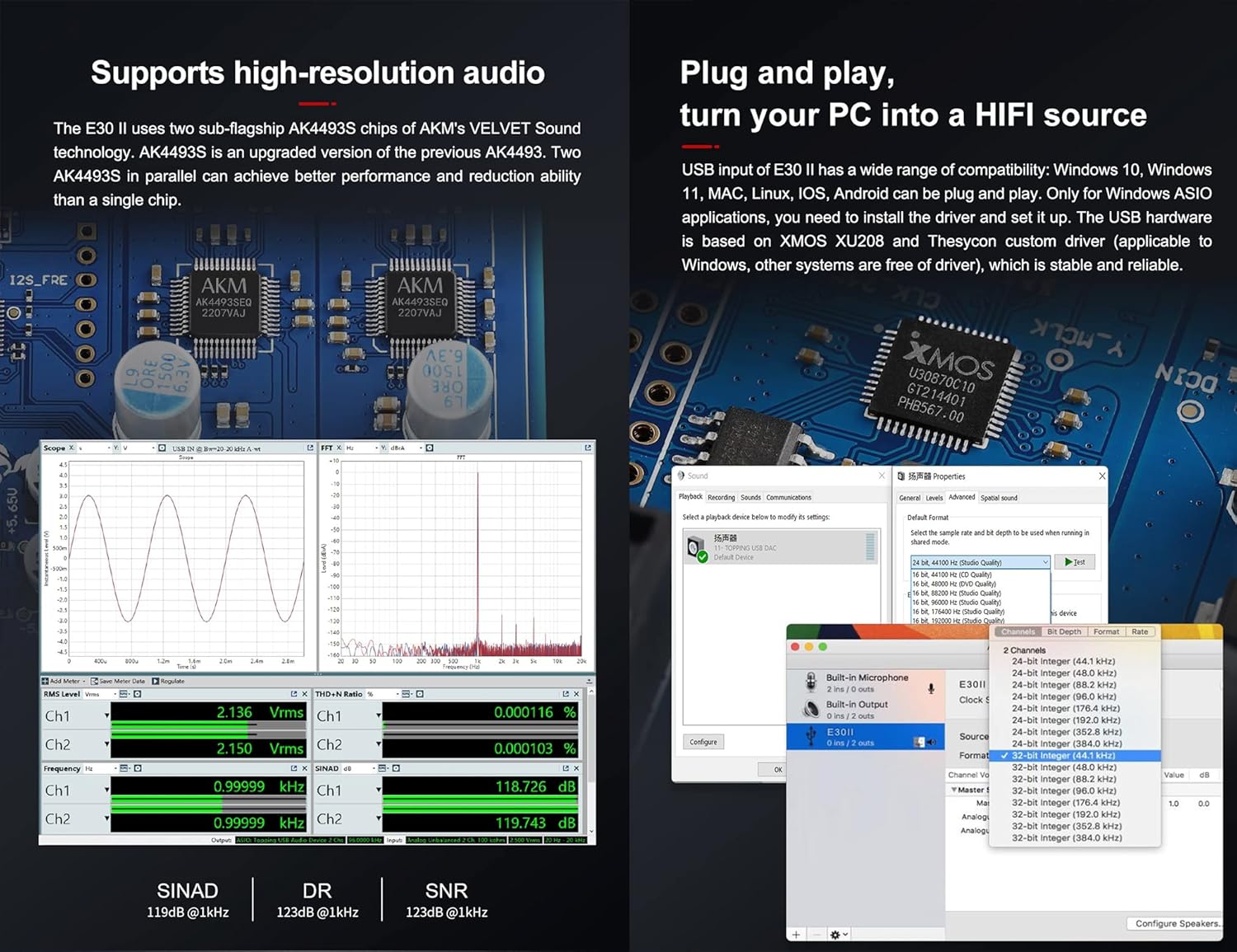 Topping E30 II HiFi DAC 2 x AK4493S, Nero - immagine 3