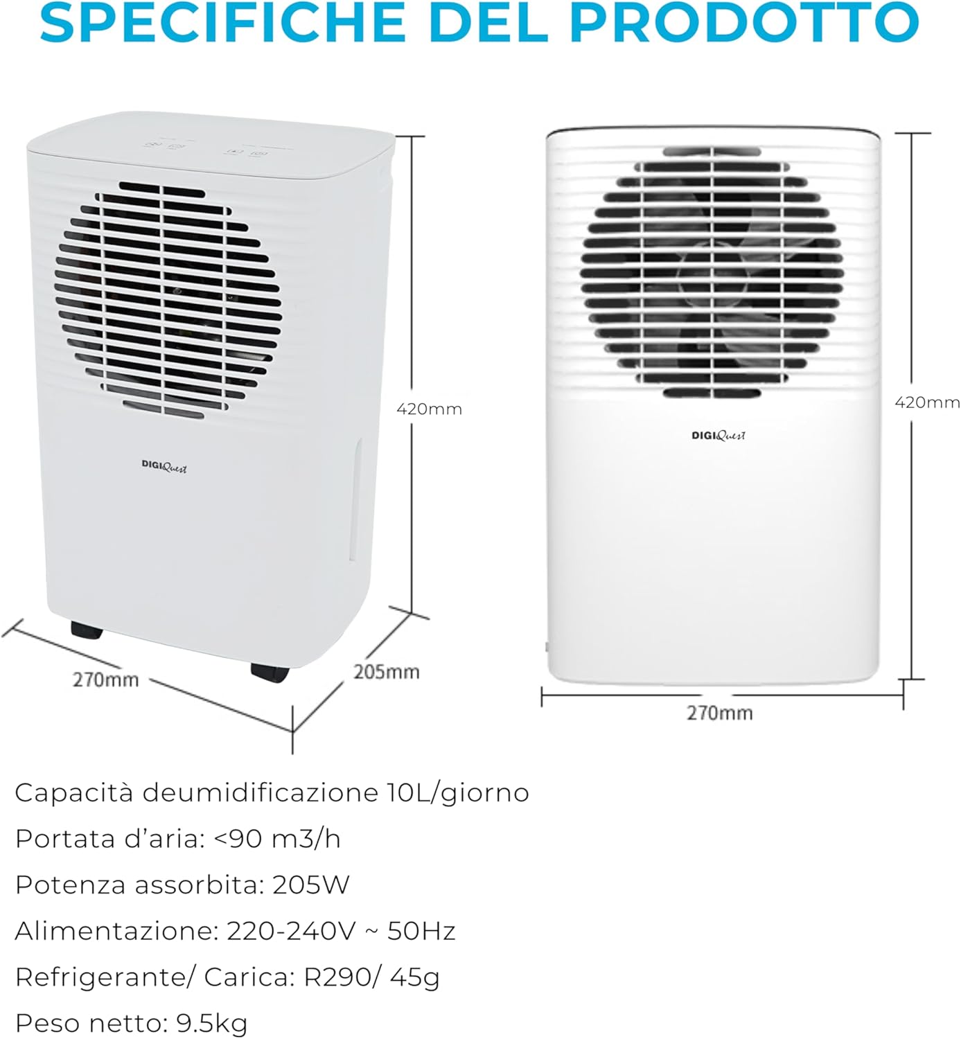 Digiquest Deumidificatore Portatile DEUMì10 - 10L/24h - immagine 6