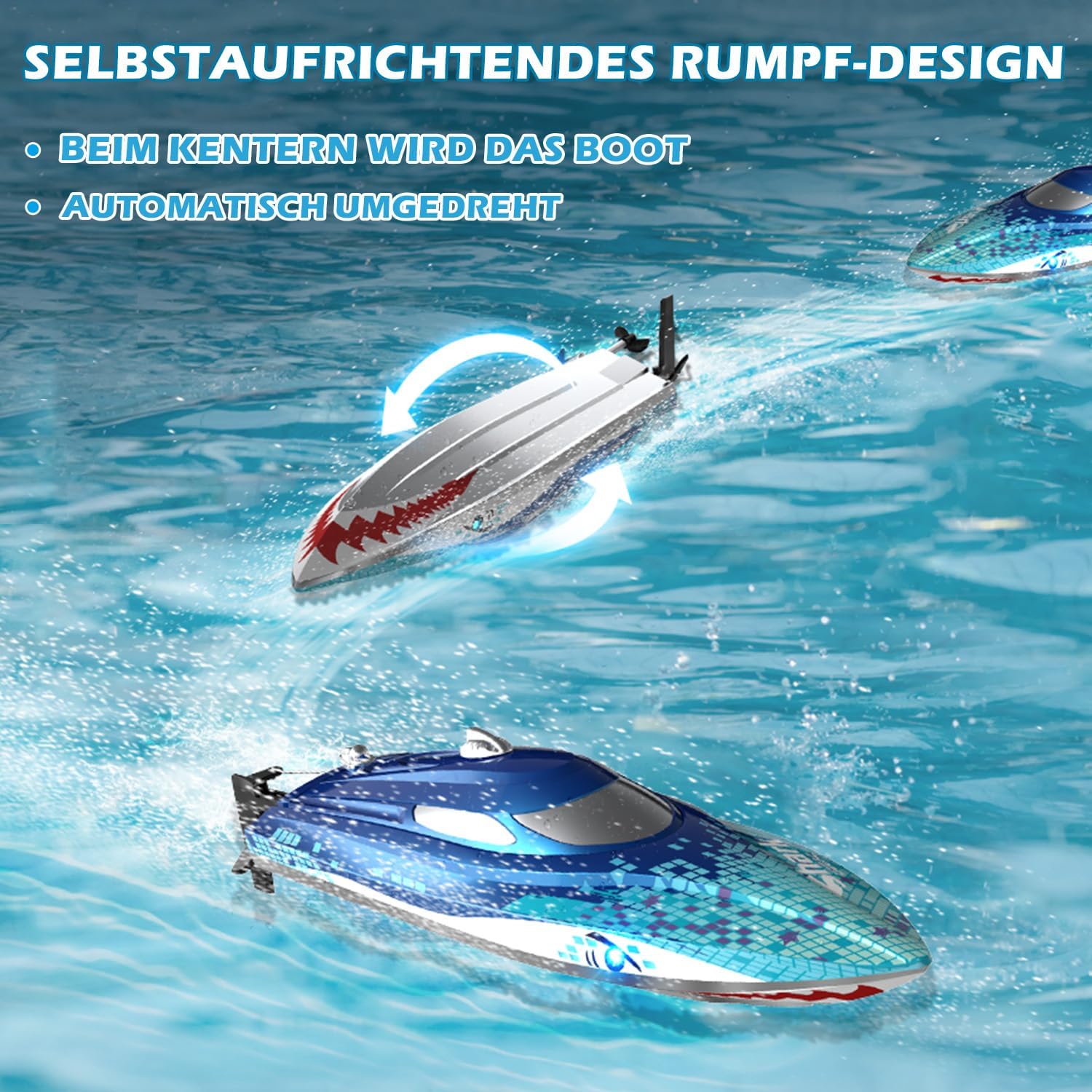 DEERC Barca RC a Squalo con Luce LED 20 km/h - immagine 4