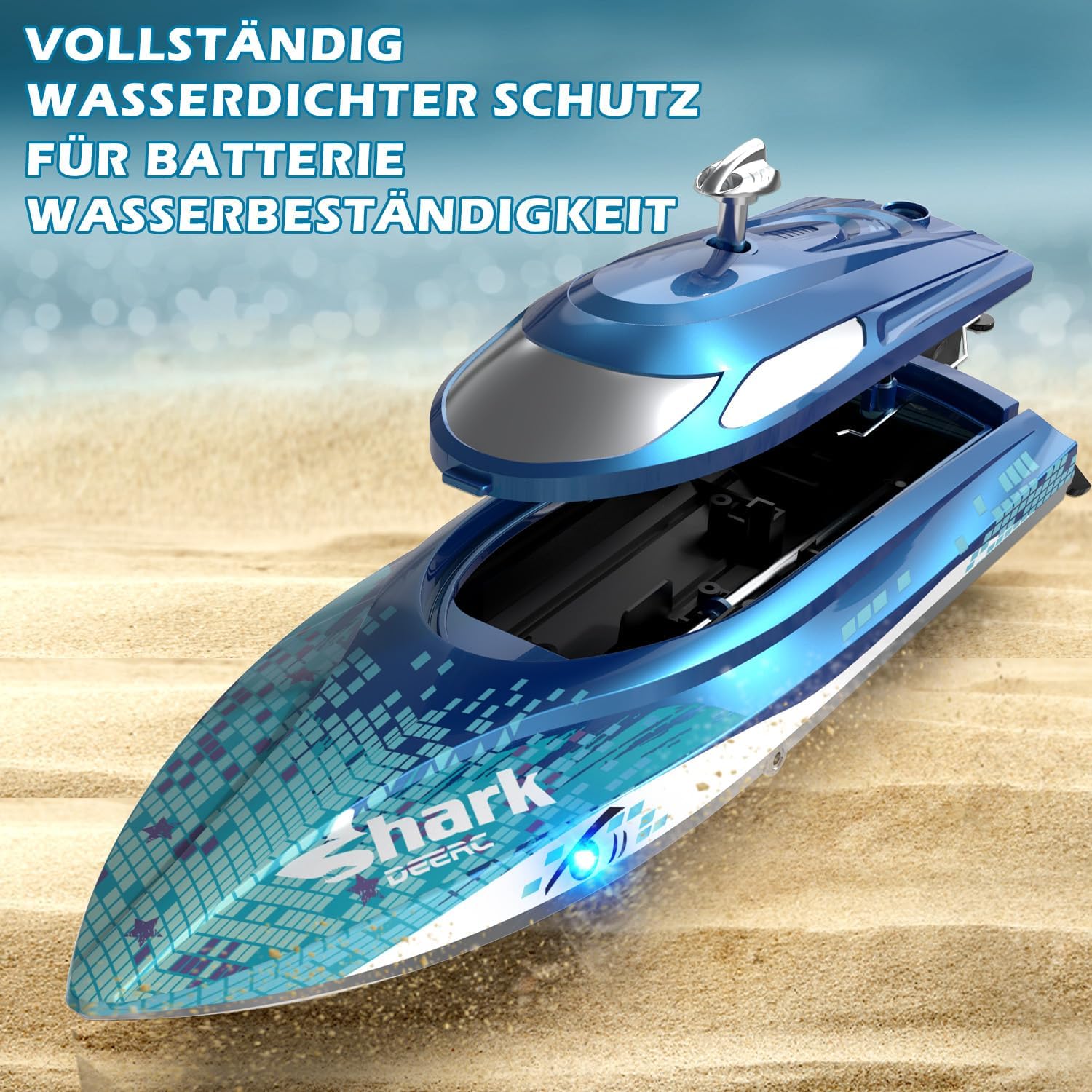 DEERC Barca RC a Squalo con Luce LED 20 km/h - immagine 6