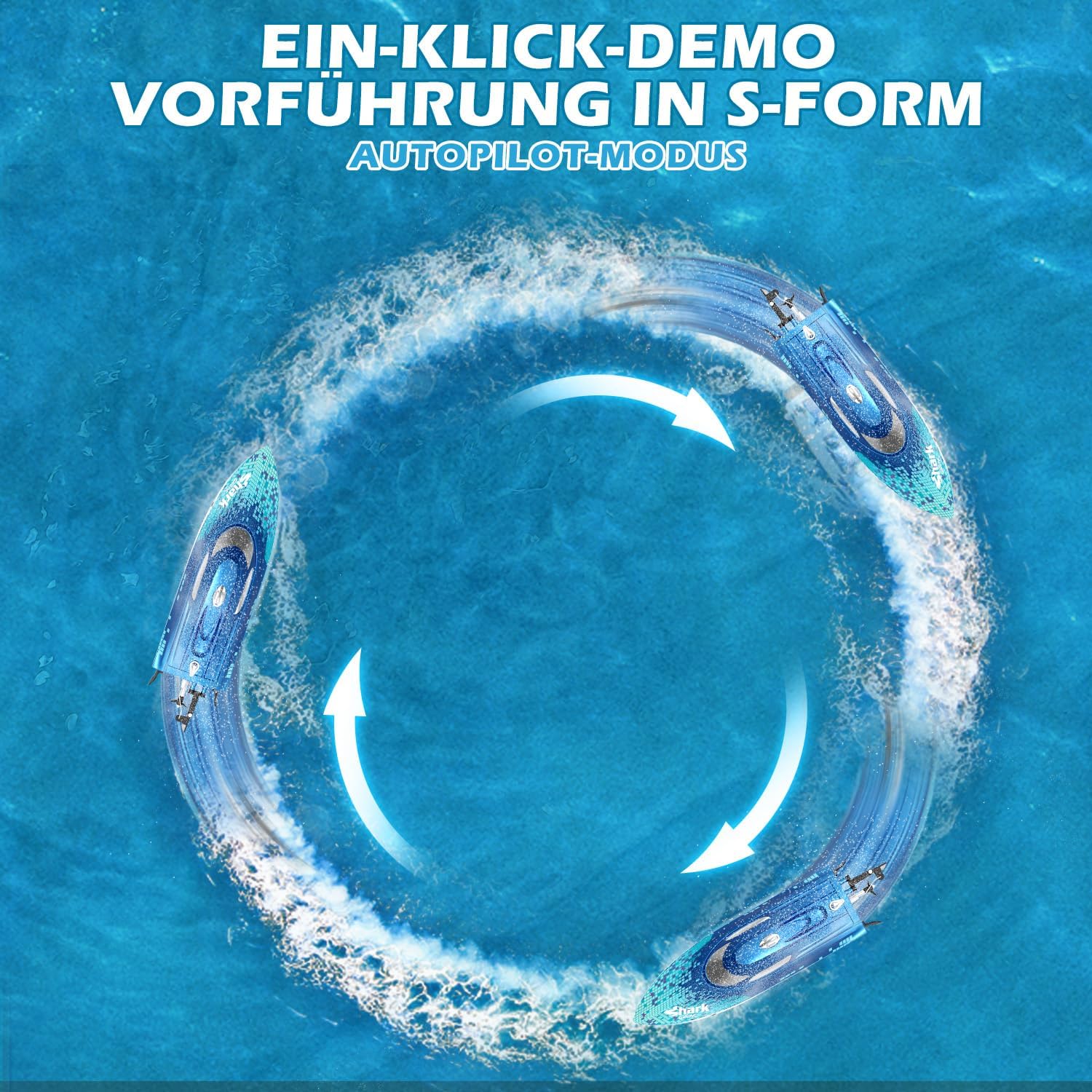 DEERC Barca RC a Squalo con Luce LED 20 km/h - immagine 7