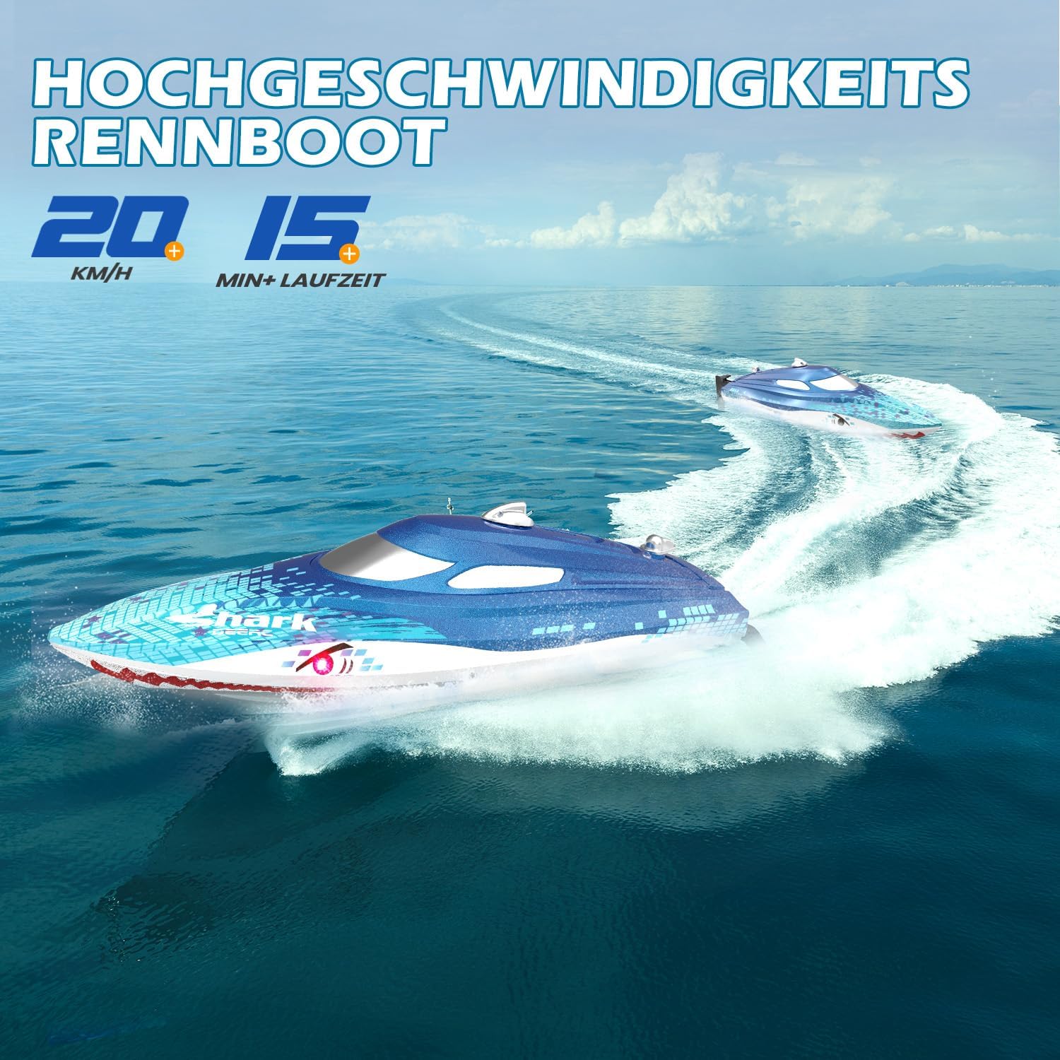 DEERC Barca RC a Squalo con Luce LED 20 km/h - immagine 8