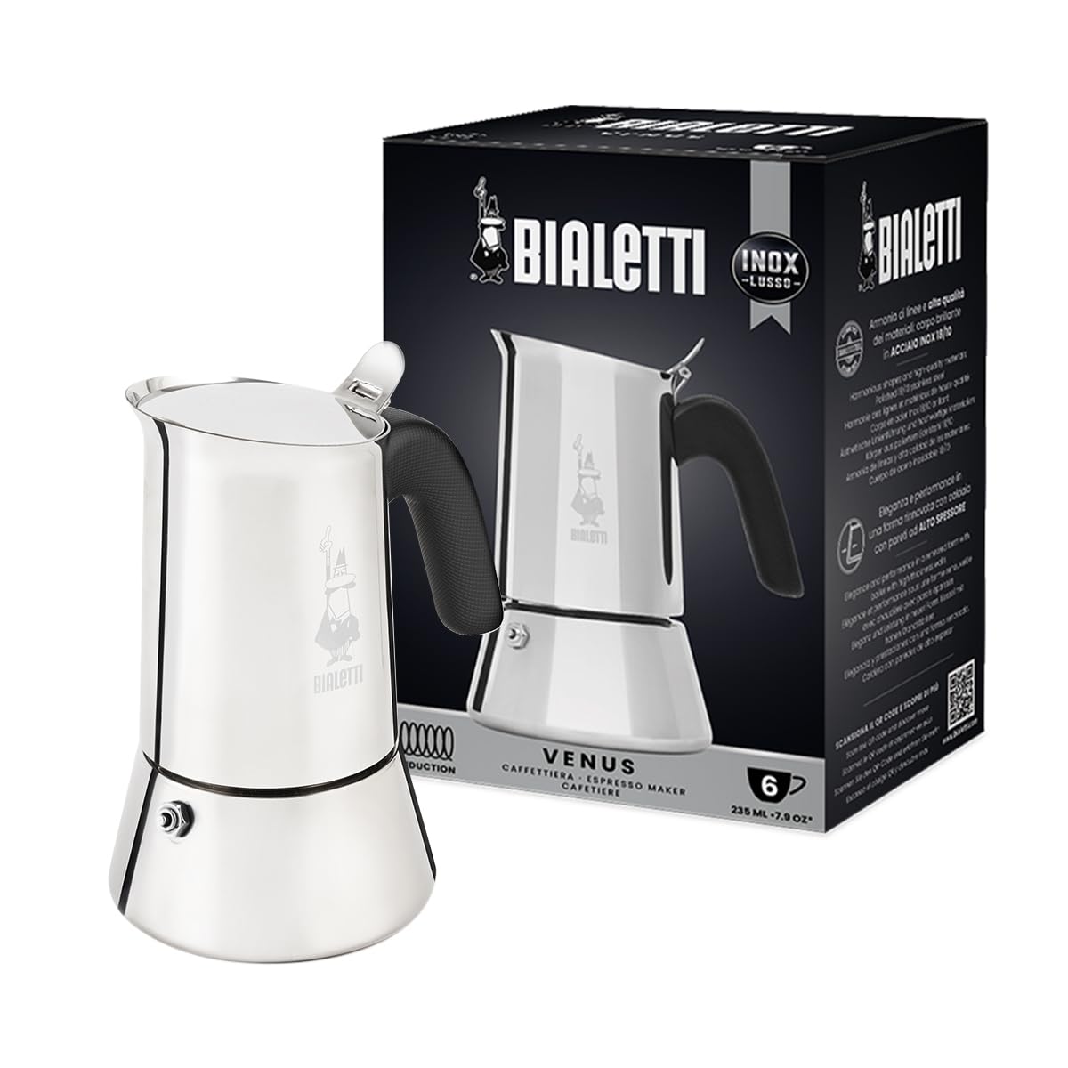 Bialetti Caffettiera New Venus 6 Tazze, Acciaio 18/10