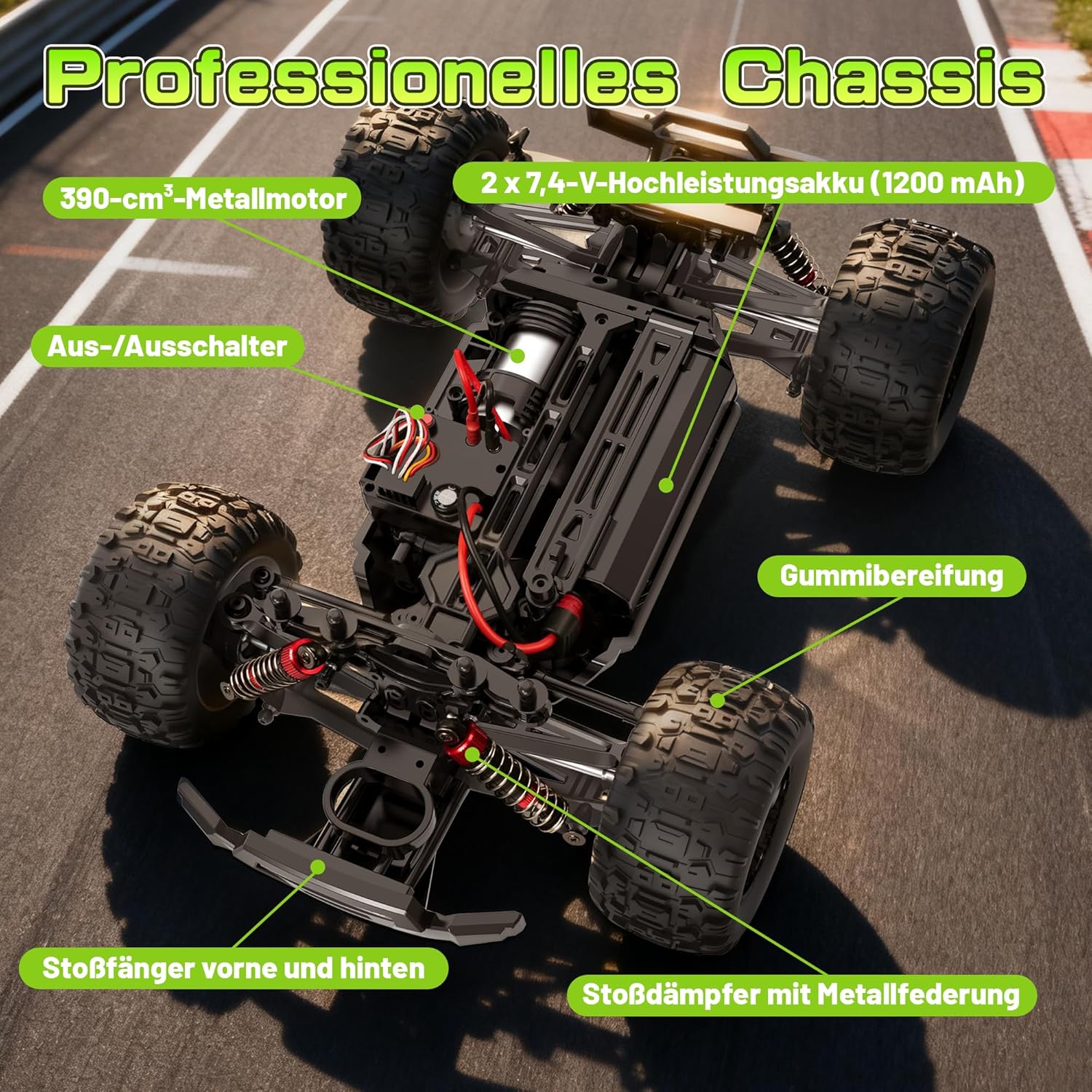 Macchina Telecomandata 1:16 38km/h 4x4 All Terrains Verde - immagine 5