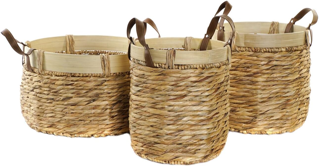 CESTA SET 3 JUNCO BAMBU 40X40X24 NATURAL MARRON