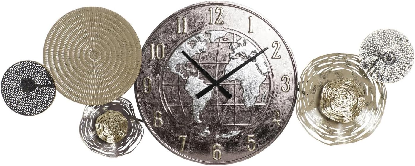 RELOJ PARED METAL 121X9,5X49,5 MAPAMUNDI DORADO