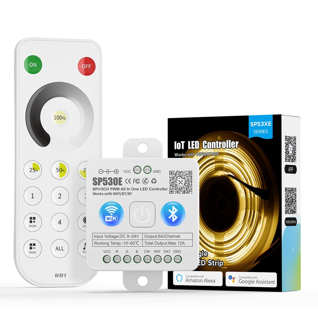 WiFi Bluetooth Controllore LED SP530E e RB1 Kit | Fcob | Velz
