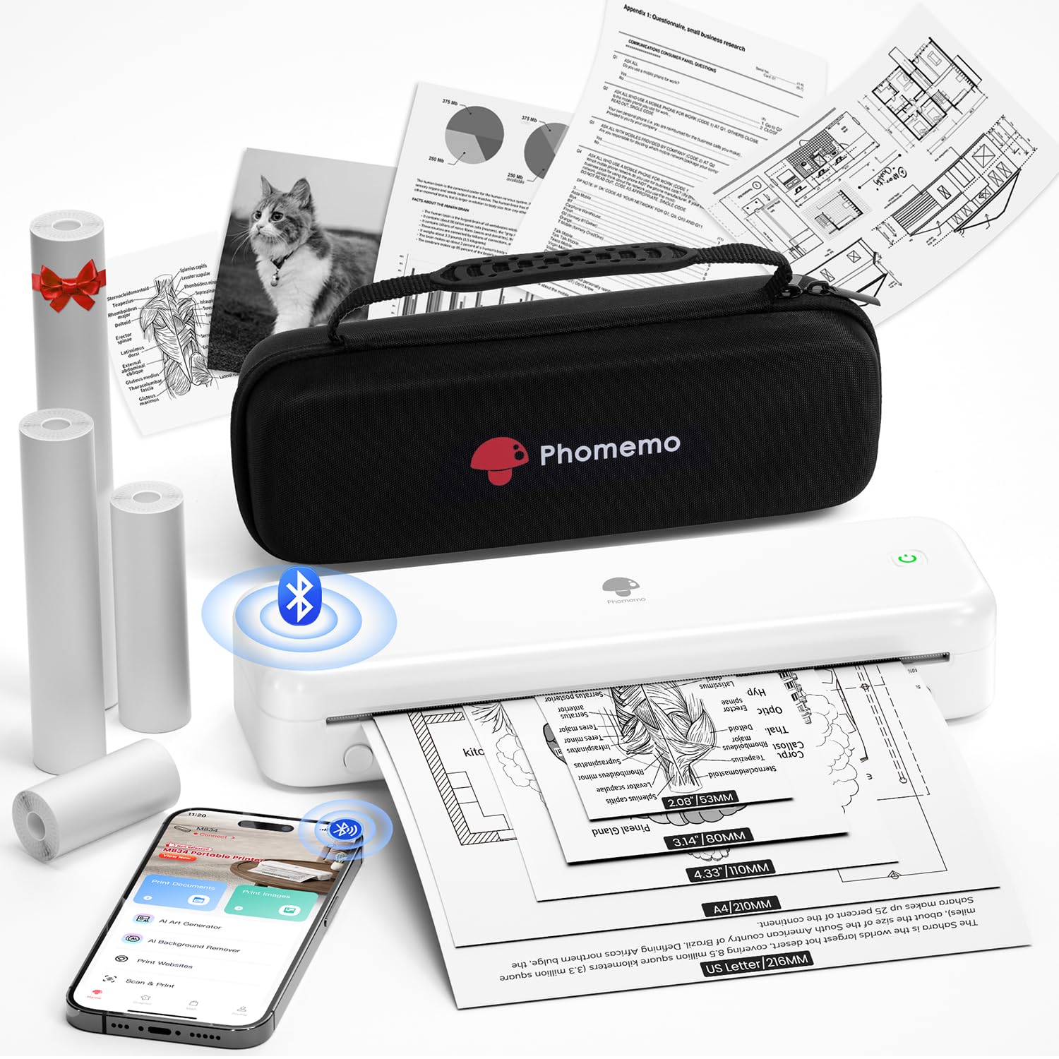 Phomemo M834 Stampante Portatile A4 Termica, Bianco