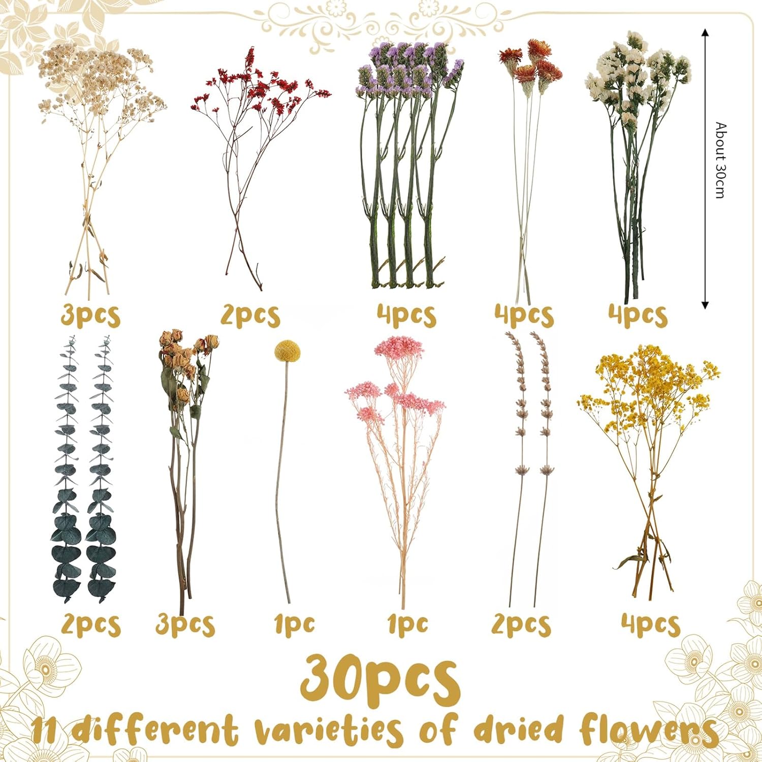 Halinuia 30 Pezzi Fiori Secchi Decorativi - immagine 2