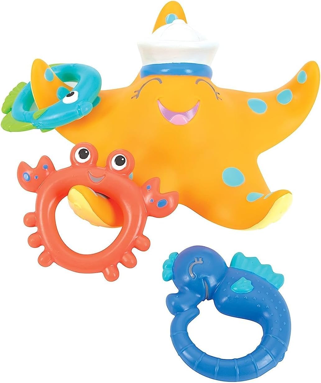 Nuby - Giocattolo da Bagno Stella Marina con 3 Anelli - Giocattolo per il Bagno Sicuro per i Bambini Piccoli - 18+ Mesi