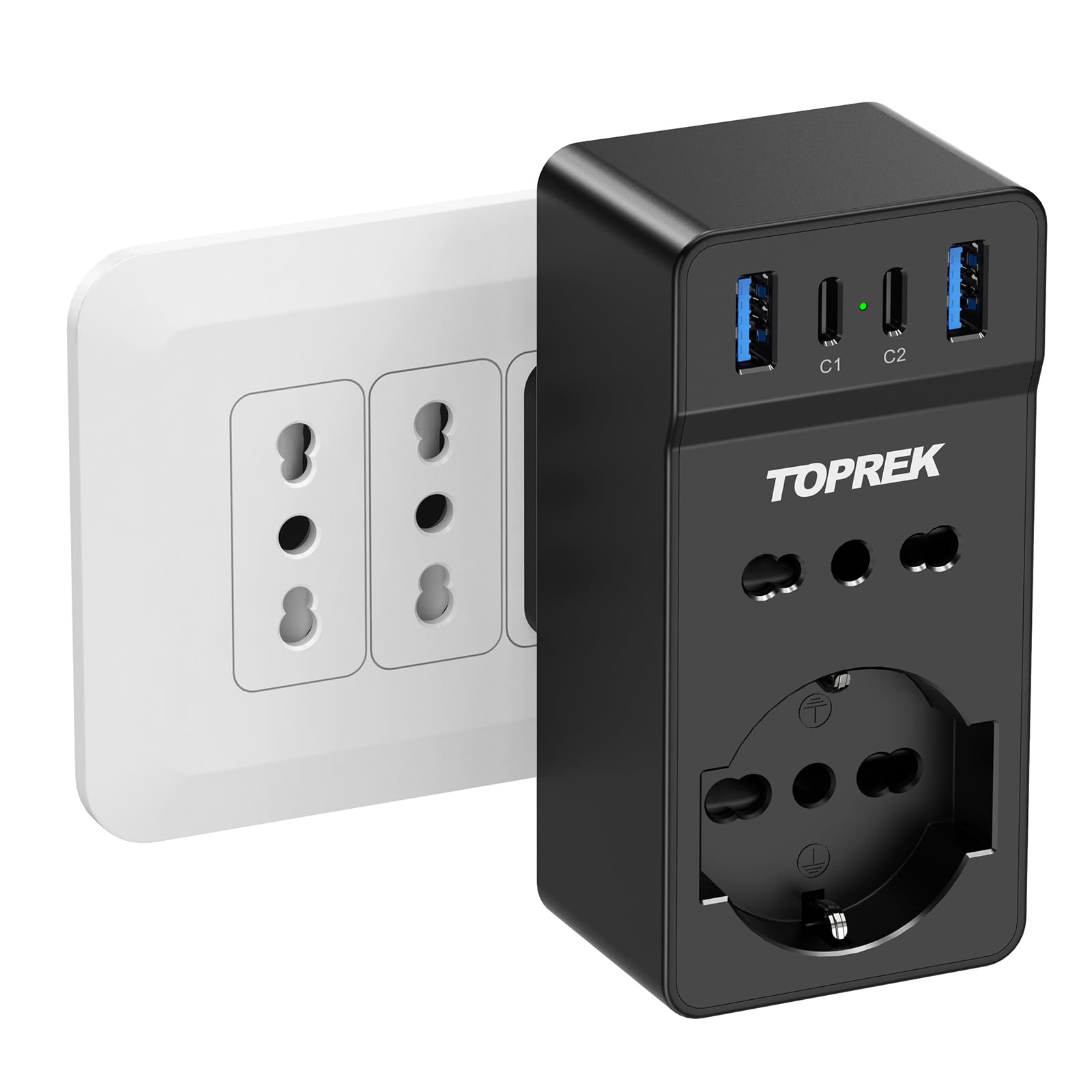 Toprek Presa Multipla USB Salvaspazio 4000W/16A, Nero