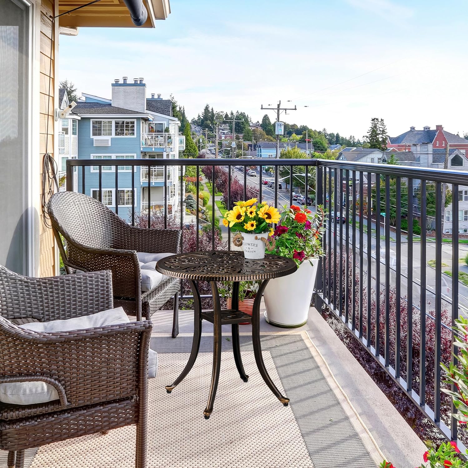 Relaxdays Tavolino da Giardino Rotondo 53x53 cm, Nero Bronzo - immagine 2