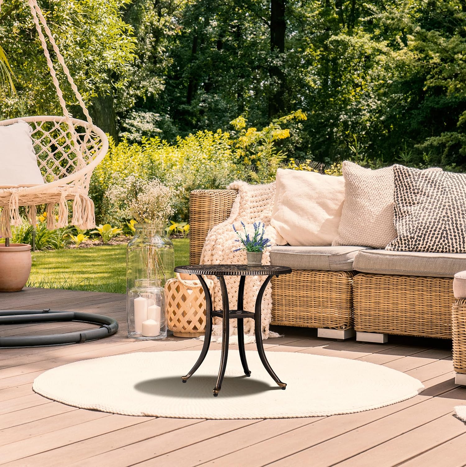 Relaxdays Tavolino da Giardino Rotondo 53x53 cm, Nero Bronzo - immagine 3