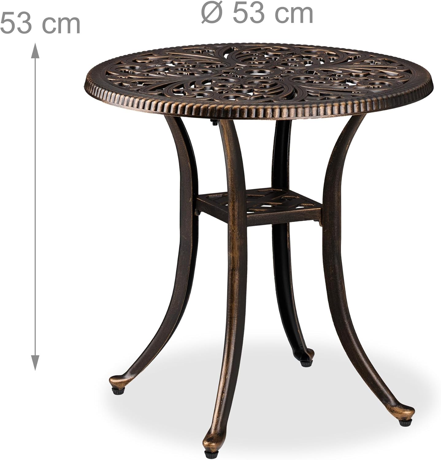Relaxdays Tavolino da Giardino Rotondo 53x53 cm, Nero Bronzo - immagine 4
