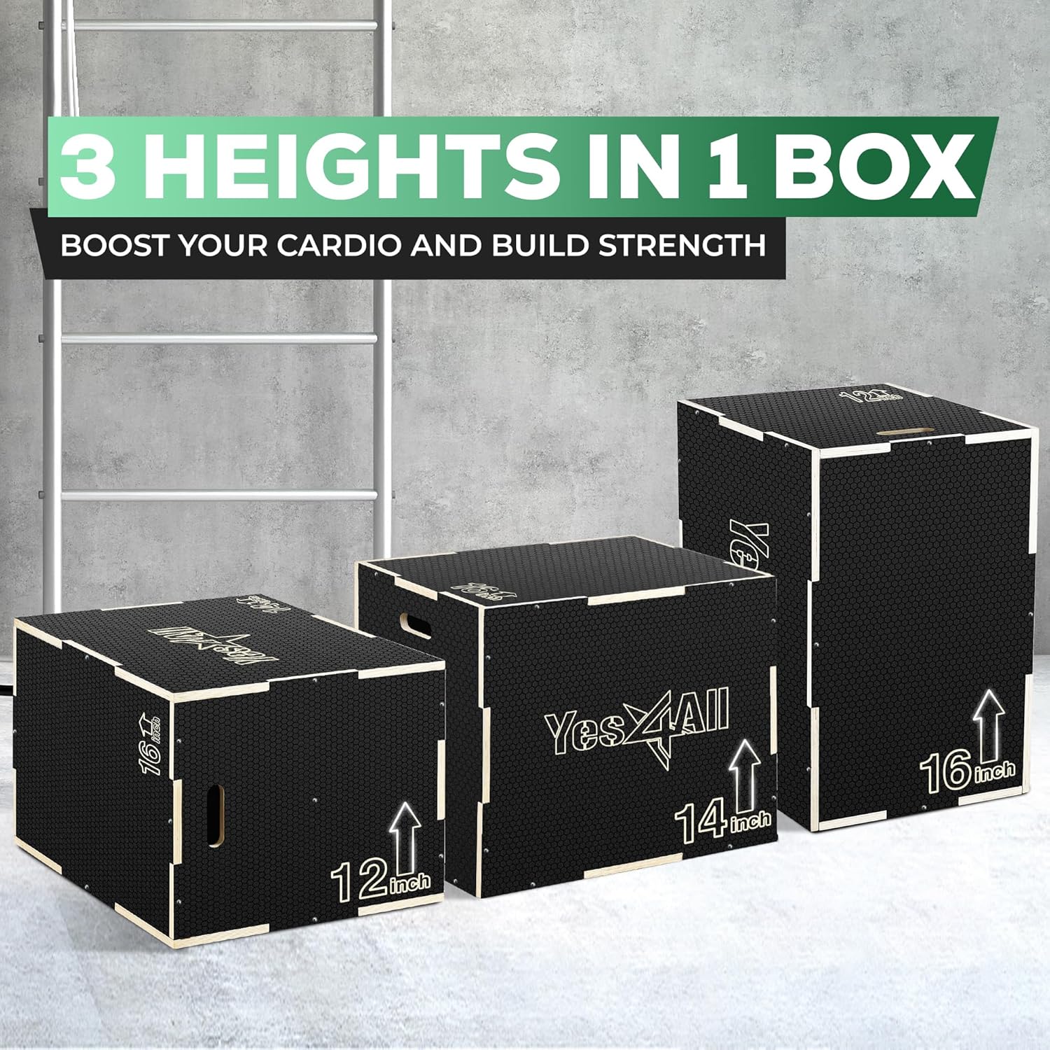 Yes4all 3-in-1 Wooden Plyo Box per Jump Training - immagine 2