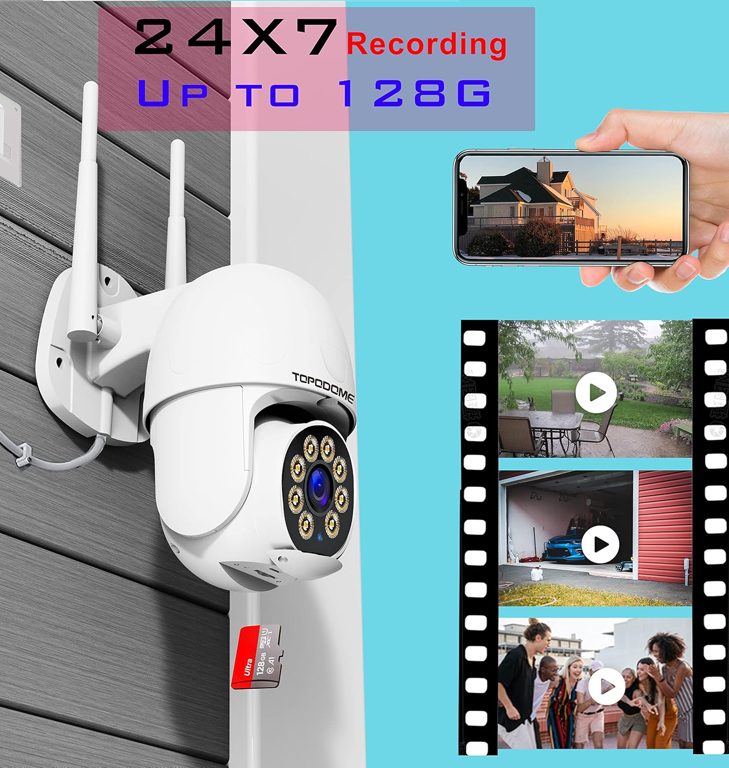 Topodome Telecamera Wi-Fi Esterno/Interno 1080P - immagine 5