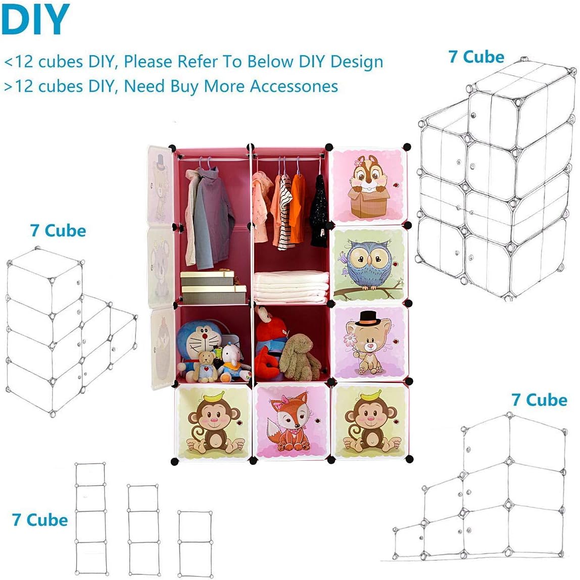 Brian & Dany Armadio Modulare Bambini 8 Cubi, Rosa - immagine 3