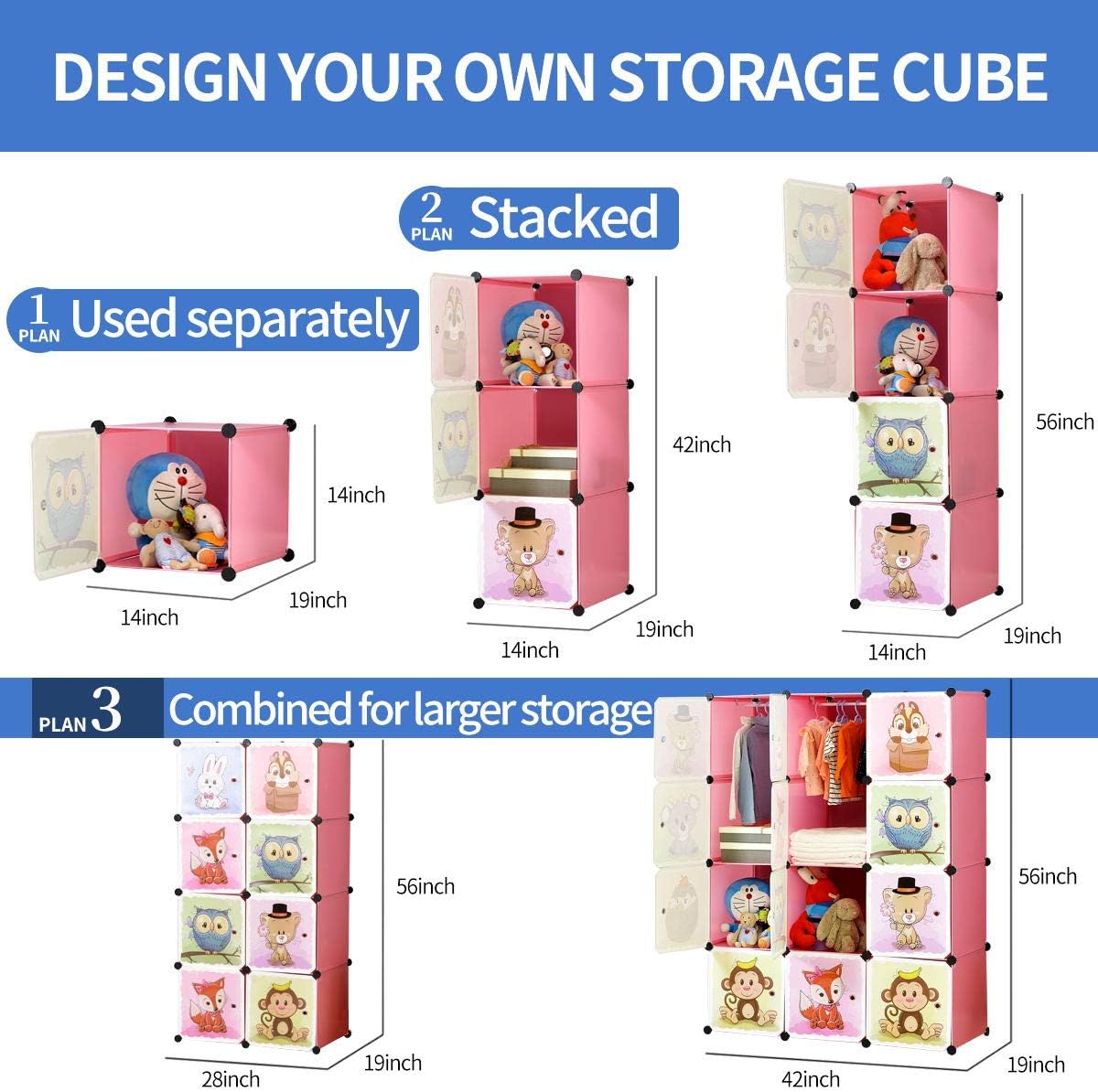 Brian & Dany Armadio Modulare Bambini 8 Cubi, Rosa - immagine 6