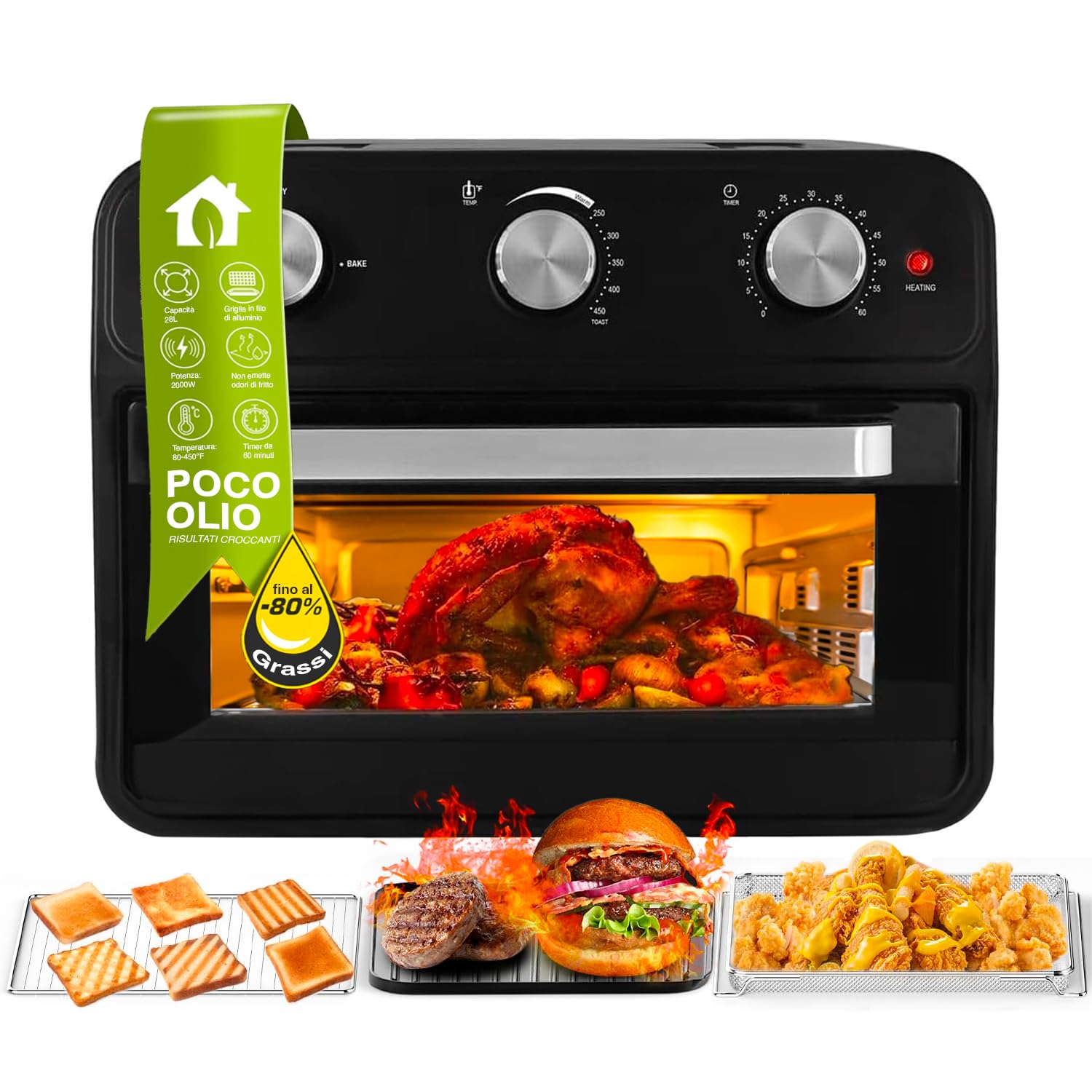 Avilia Forno Friggitrice ad Aria Multifunzione 28L 2000W