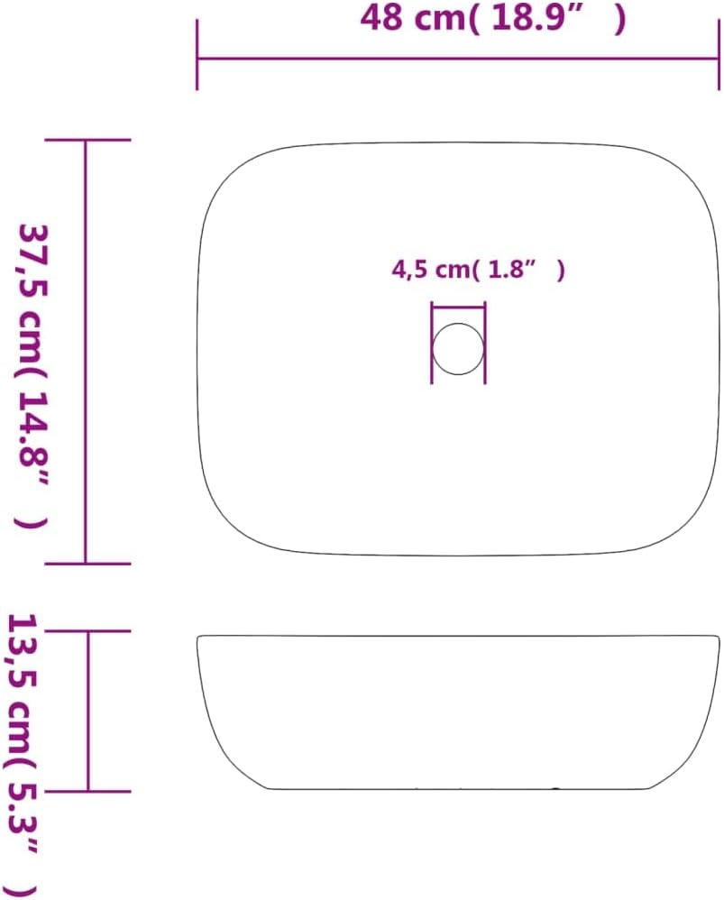 Vidaxl Lavabo da Appoggio Rettangolare 48x37,5x13,5 cm - immagine 3