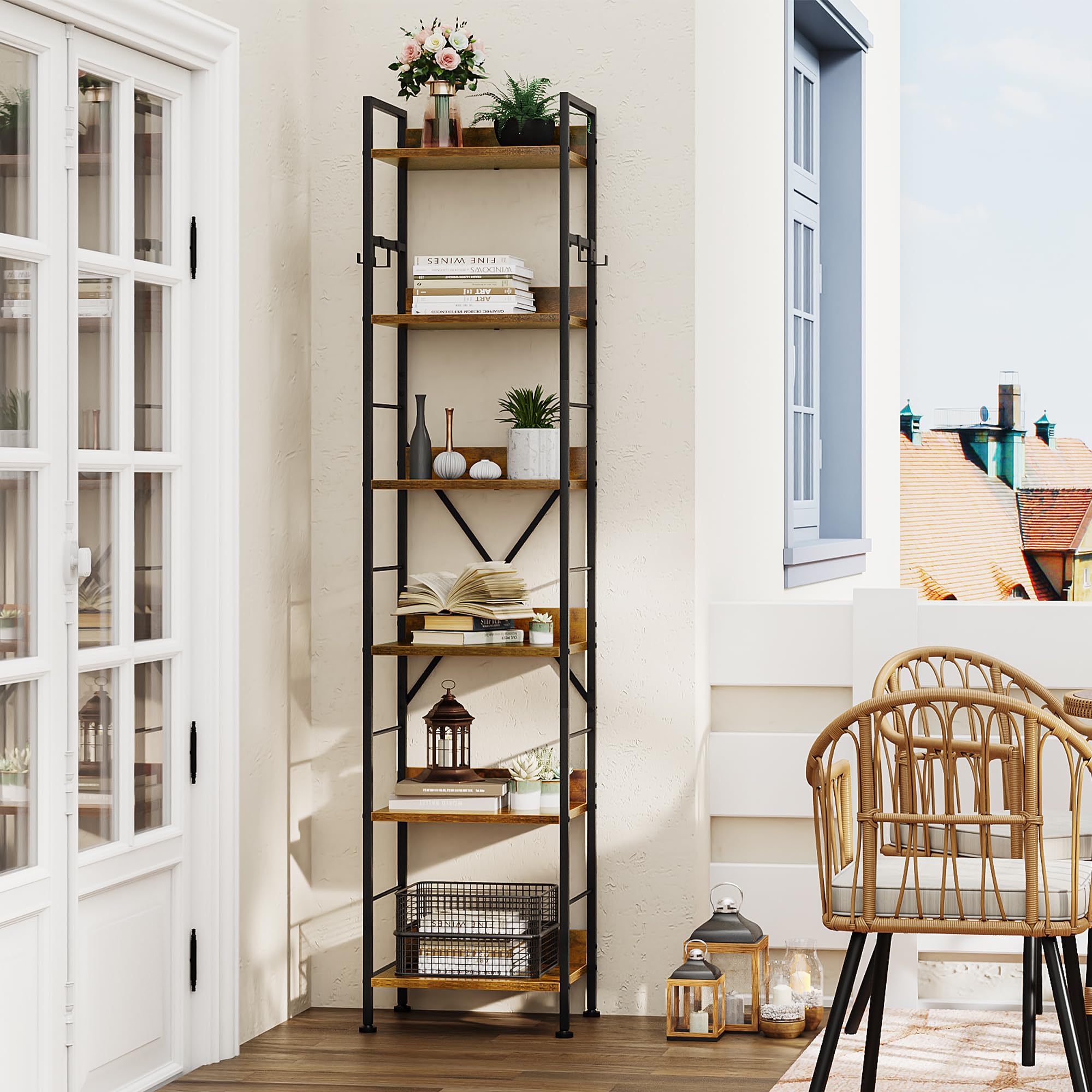 Yitahome Libreria a 6 Ripiani con 4 Ganci, Marrone Rustico