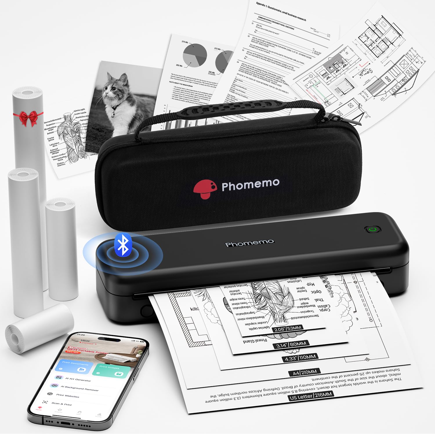 Phomemo M834 Stampante Termica Portatile A4, Nero