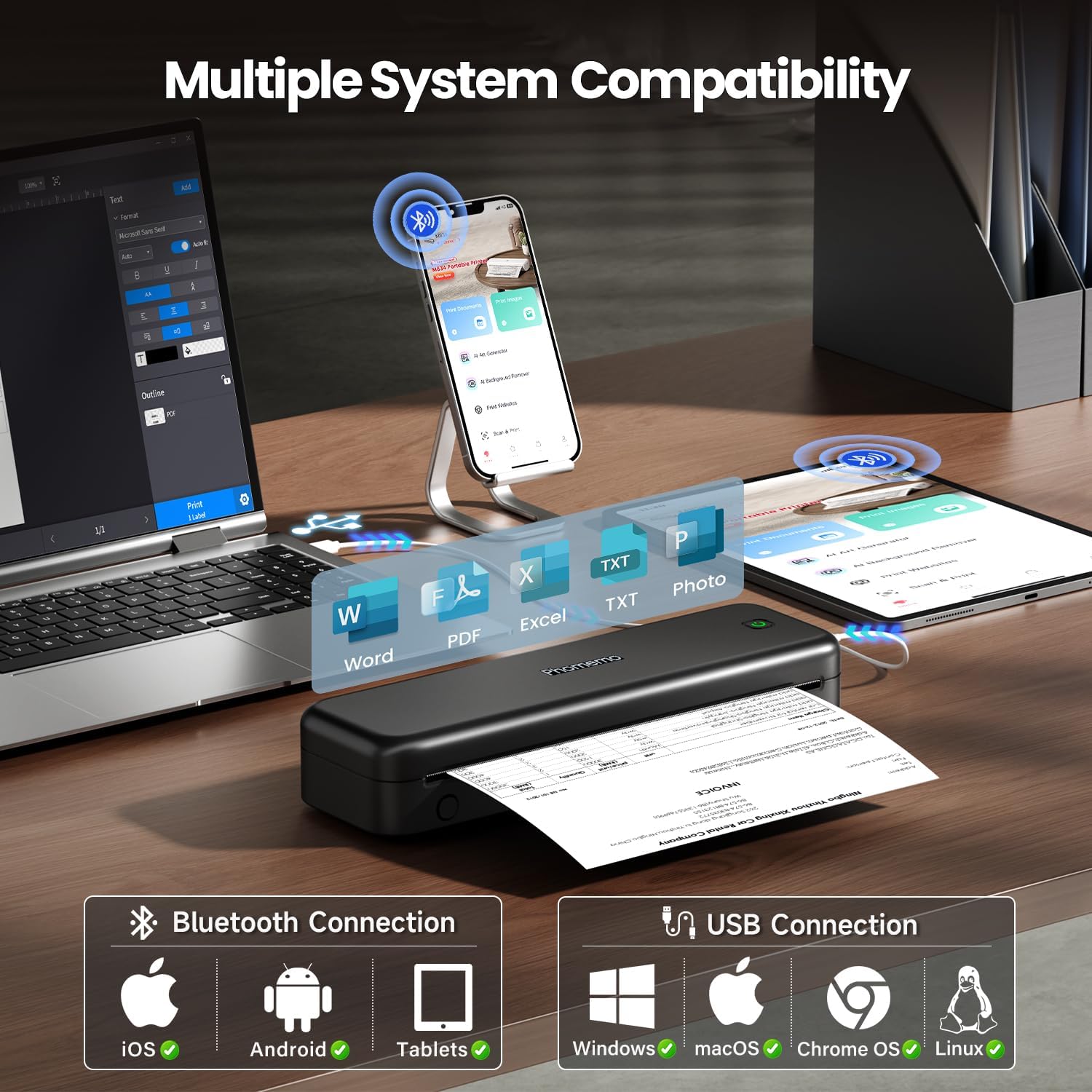 Phomemo M834 Stampante Termica Portatile A4, Nero - immagine 4