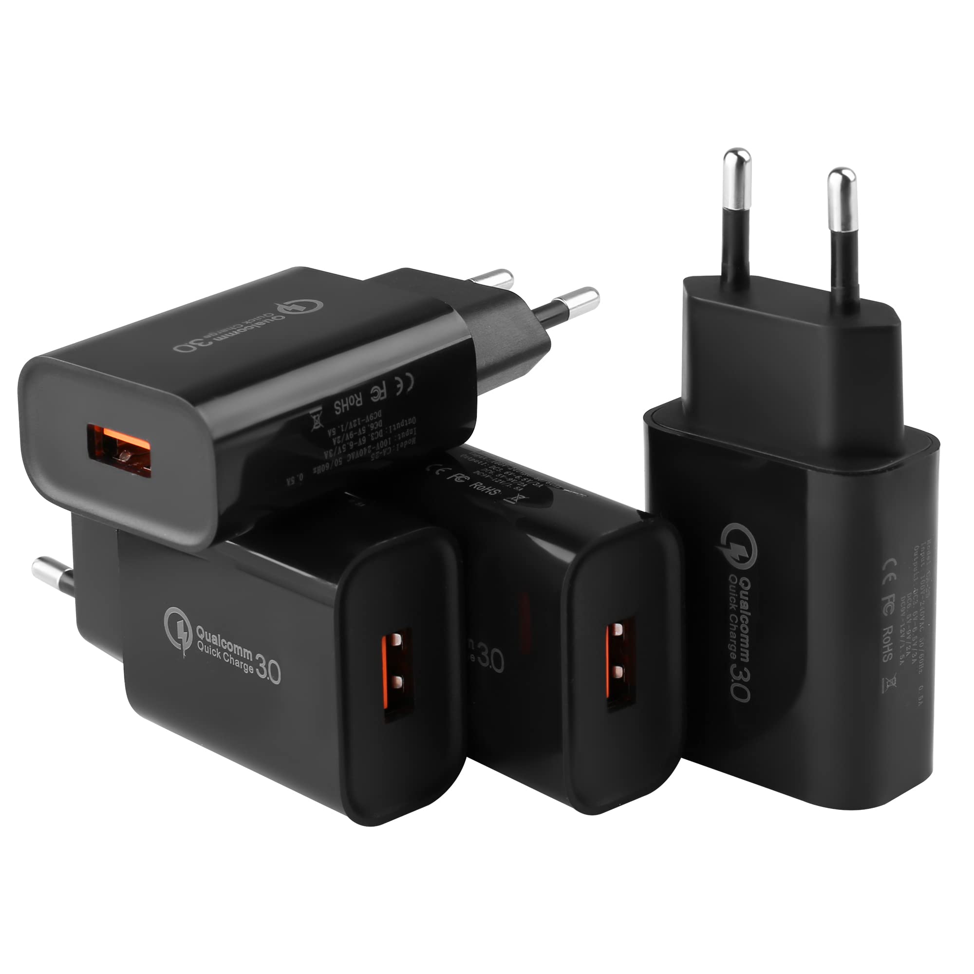 4 Pezzi Spina Caricabatterie USB 18W Quick Charge 3.0