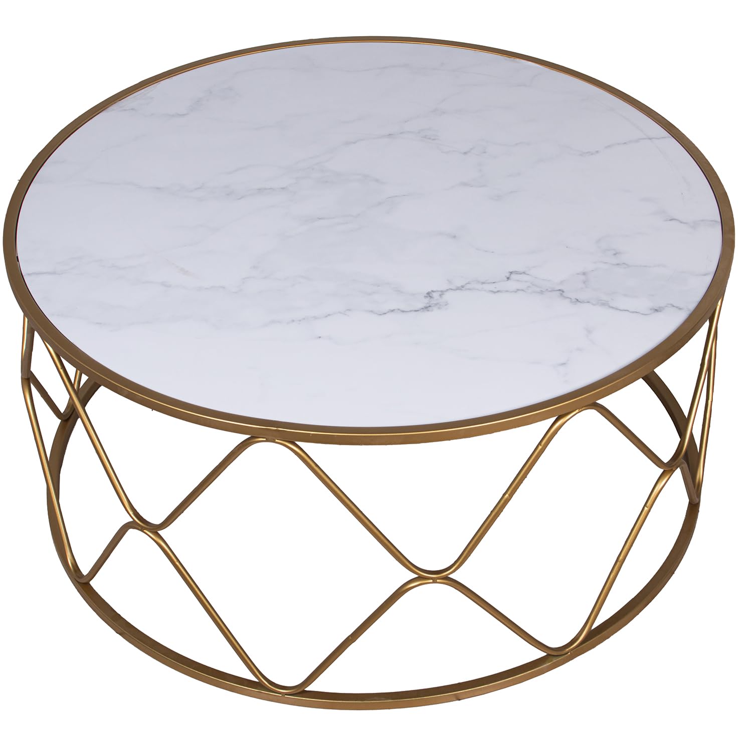 Drw Tavolino da Caffè Metallo e MDF Effetto Marmo Oro
