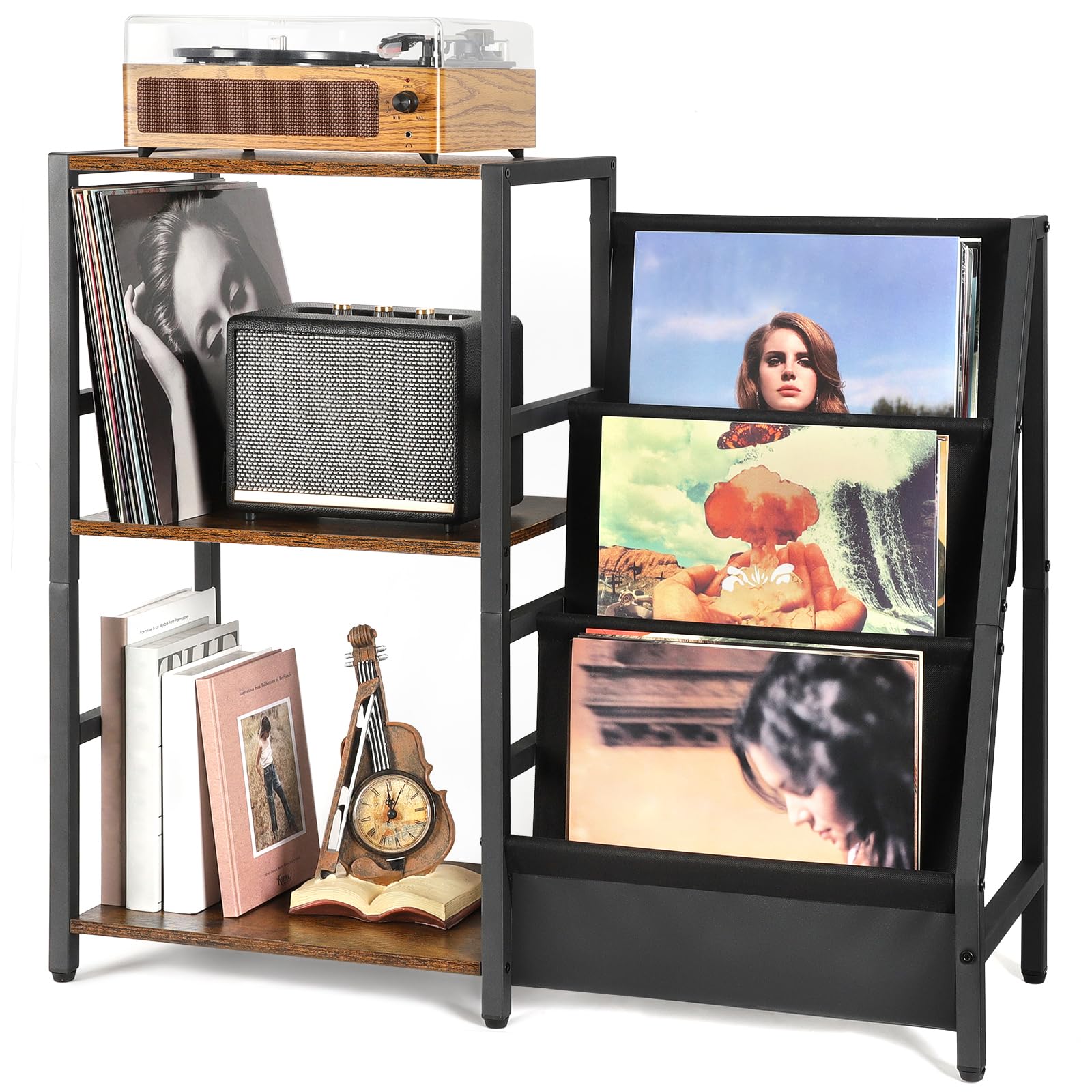 Bikoney Giradischi Vinili Stand con Archiviazione 3 Livelli